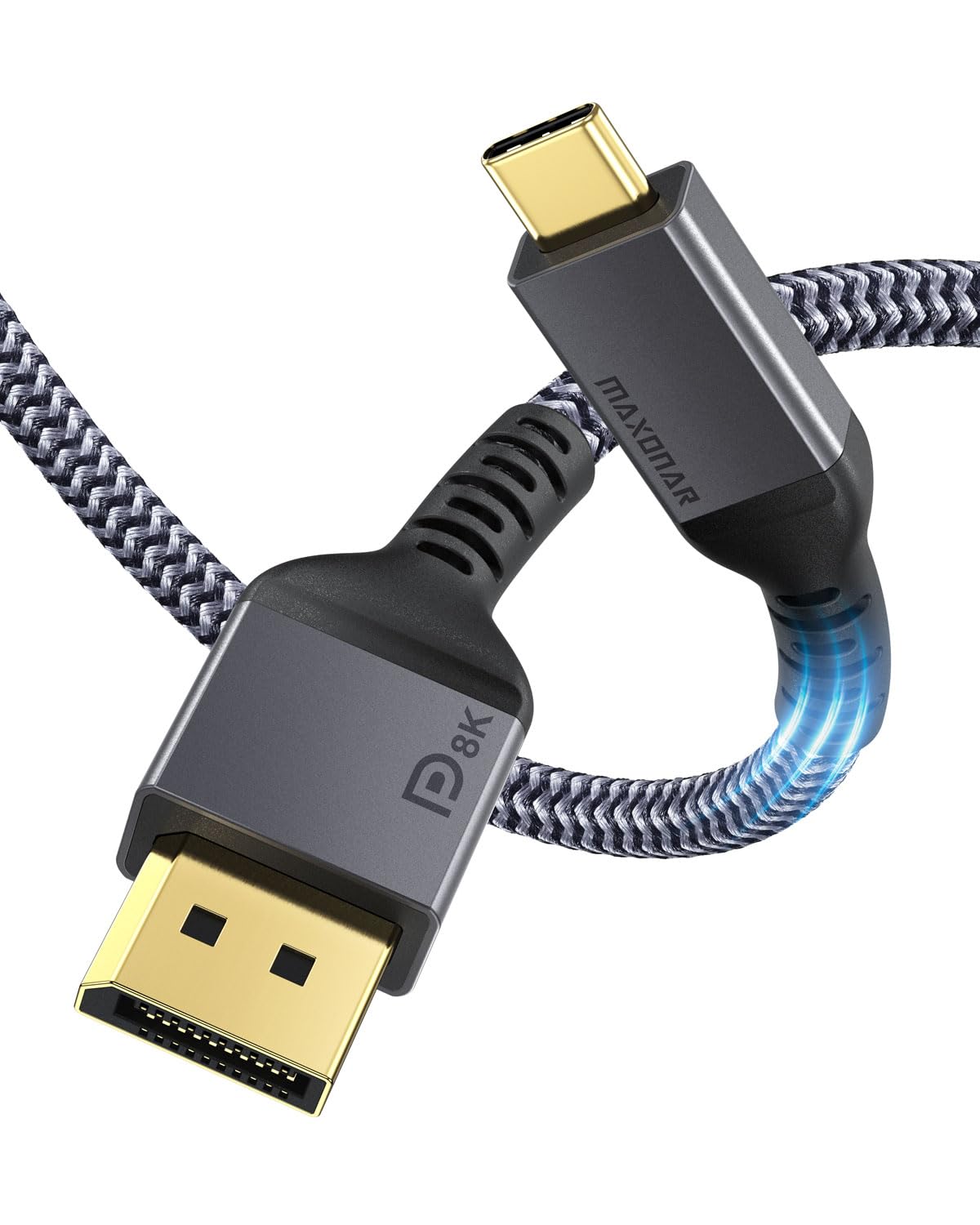 Detalle de Maxonar USB‑C DisplayPort Kabel 1.4 – 8K/60Hz bis 2K@240Hz, Thunderbolt 3/4 zu DP 1.4