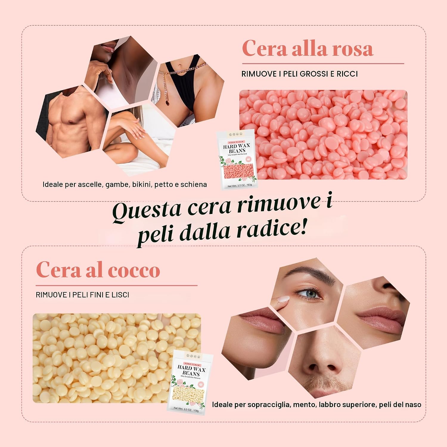 Detalle de PURECLEAN Digitale Cera Brasiliana – Kit completo per depilazione casalinga, 4 confezioni di perle e accessori