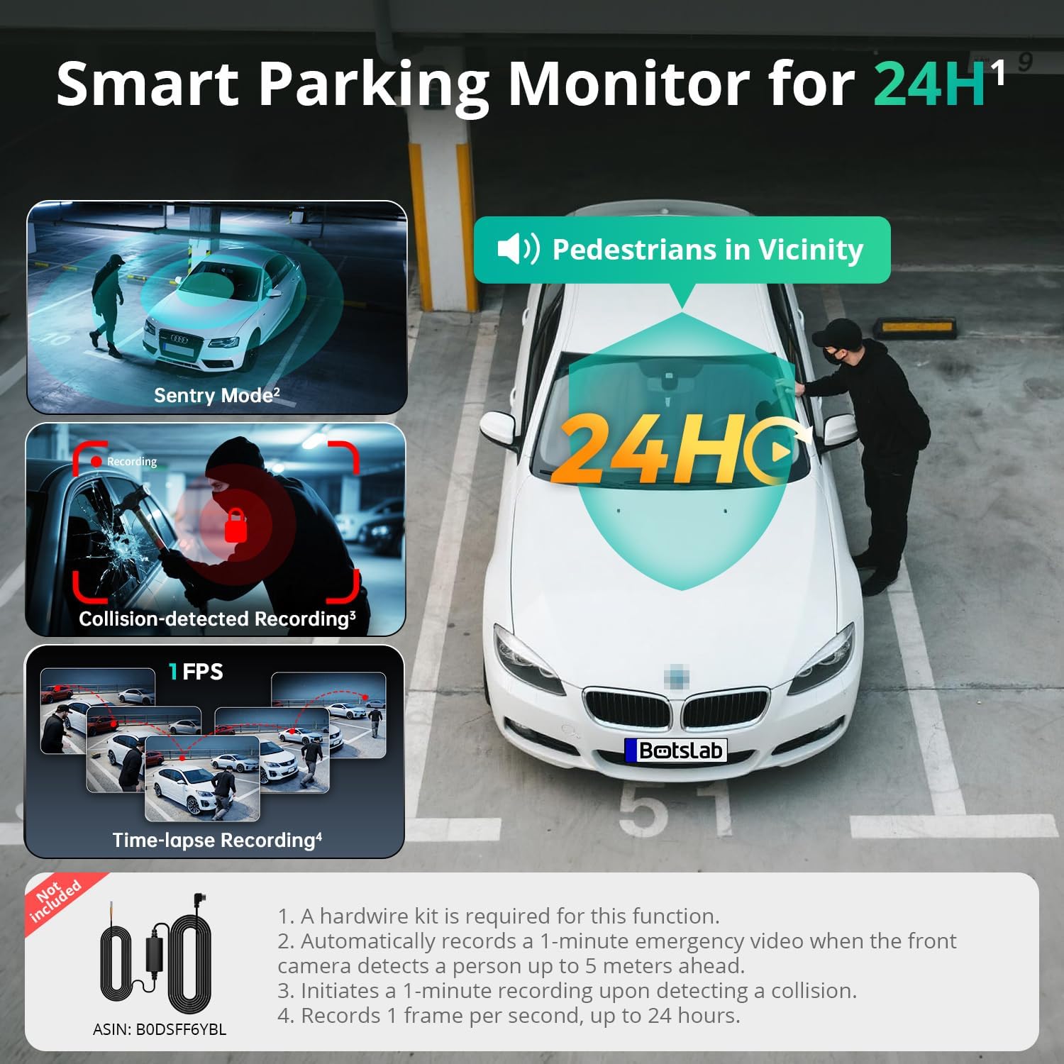 Detalle de BOTSLAB 3 Channel 4K Dash Cam: Front, Rear and Inside with 128GB Included