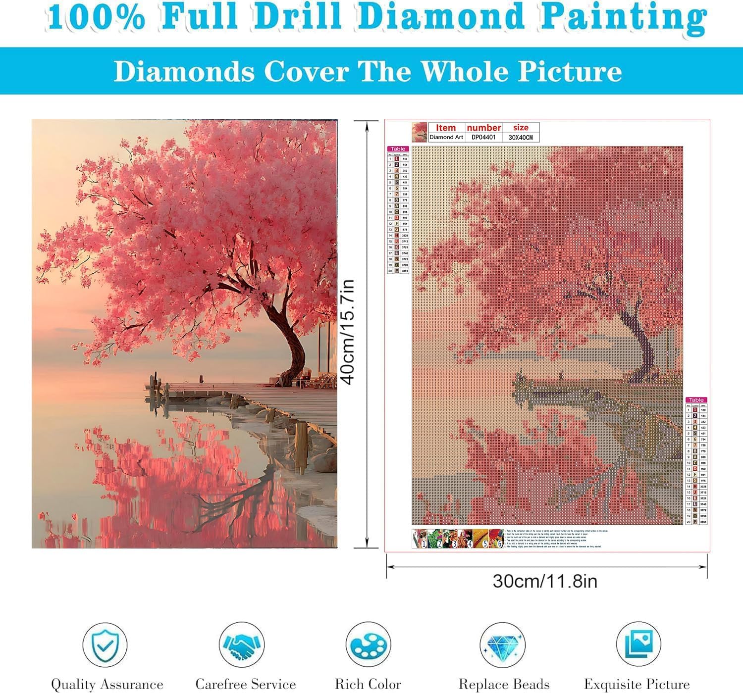 Detalle de RYMILIE 5D Lakeside Diamond Painting Kit, 12x16in Full-Square Canvas