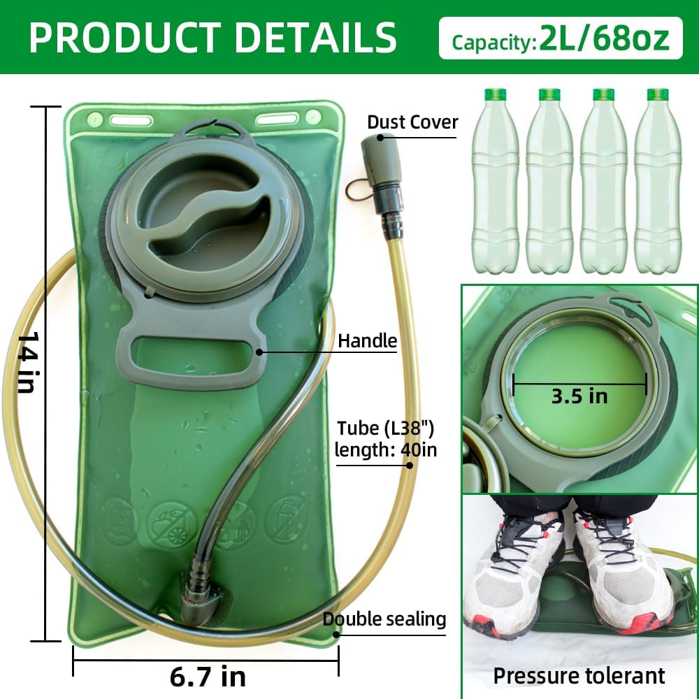Detalle de Hydration Bladder 2L for Hiking Backpacks – Leak‑Proof TPU Water Reservoir in Military Green