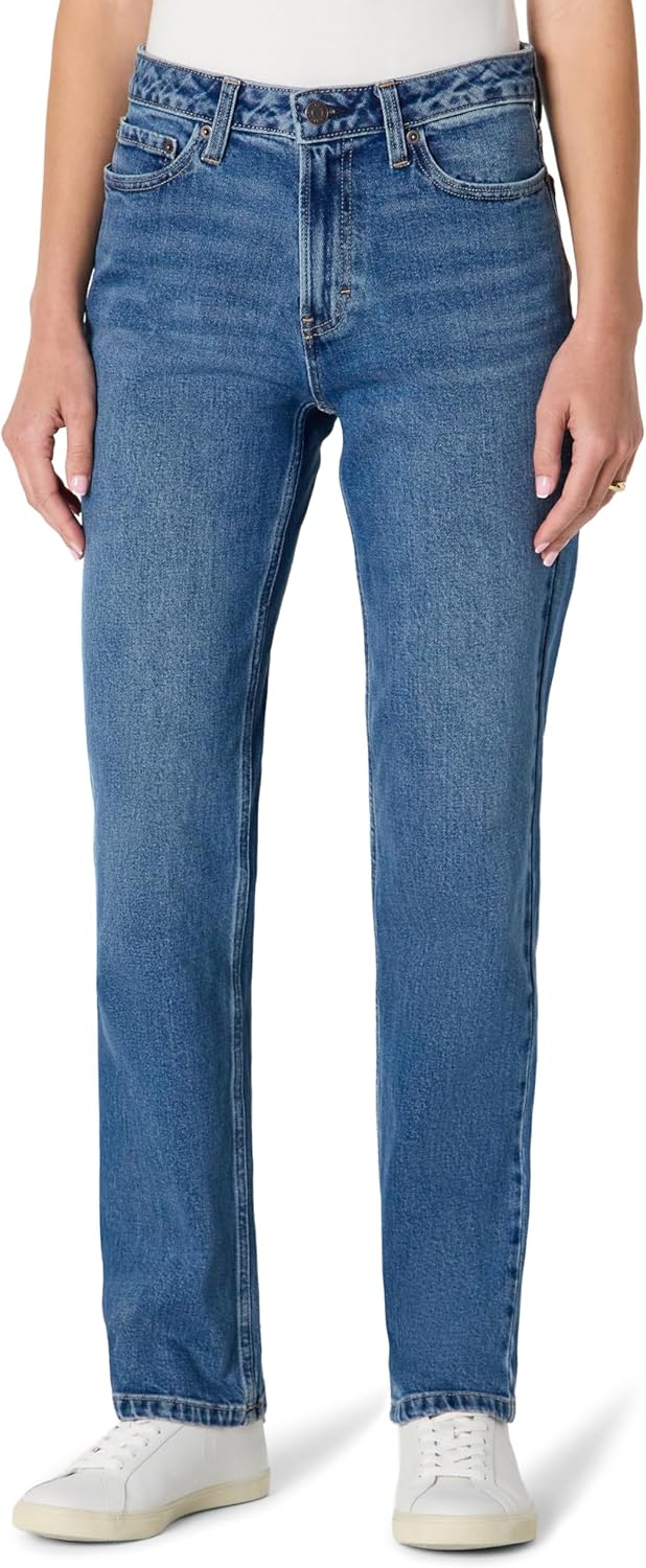 Detalle de Amazon Essentials Jeans a Vita Alta a Gamba Dritta Donna – Blu Medio Vintage, 46