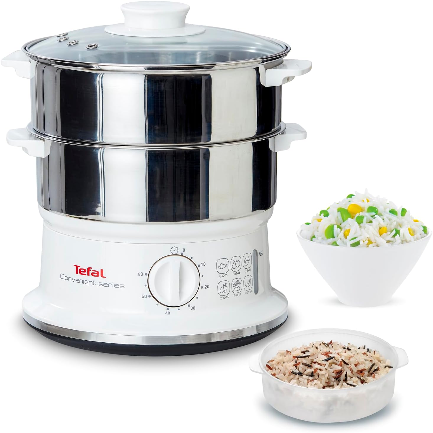 Tefal Dampfgarer elektrisch VC1451 mit 2 Edelstahlbehältern (6 l) und Timer