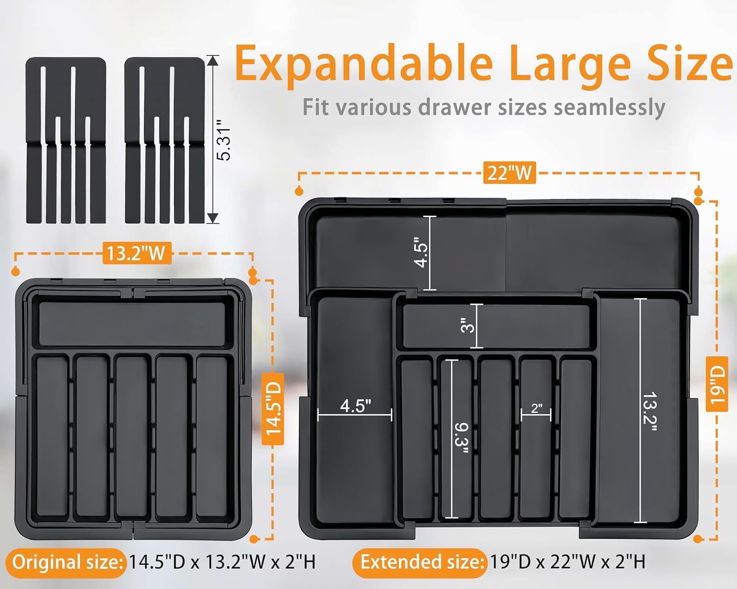 Detalle de Oillase Rectangular Expandable Cutlery Organizer, 6–9 Compartments, 2 Knife Blocks