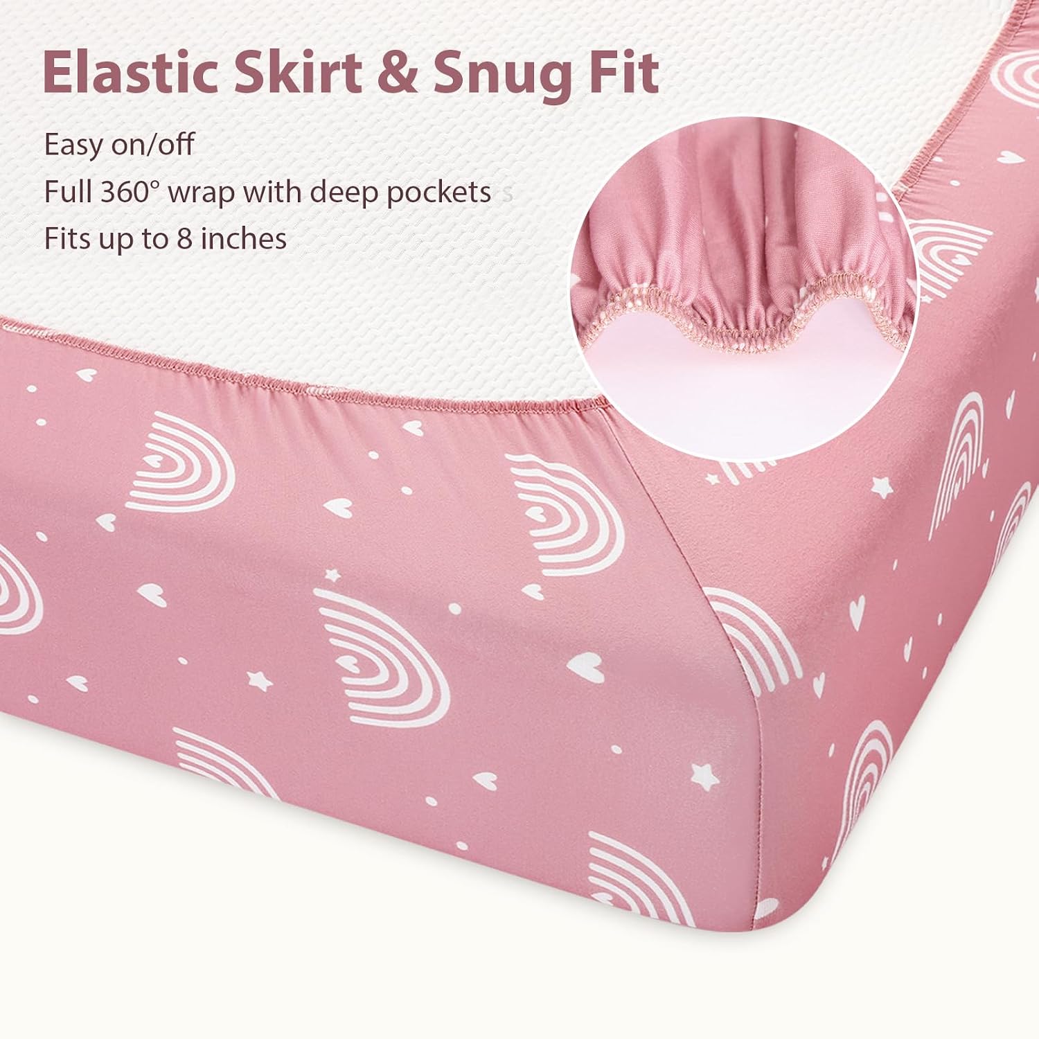 Thumbnail 6 de FIEMOL Baby Crib Sheets Girl, 3 Pack – 52” x 28” Fitted Toddler Bed Sheets in Pink Rainbow