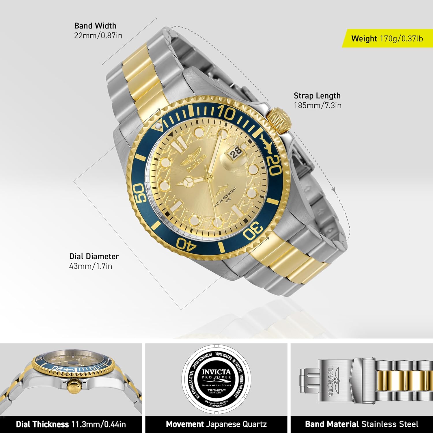 Detalle de Invicta Pro Diver Edelstahl Herren Quarzuhrwerk – 43 mm