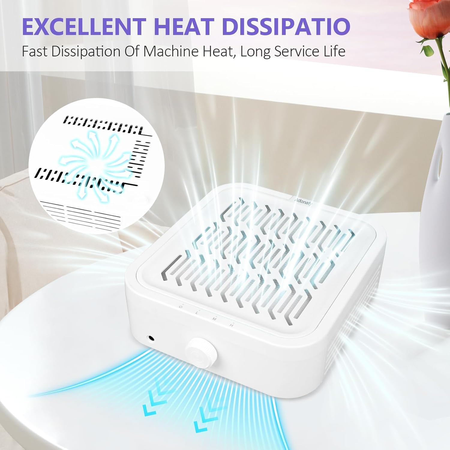 Detalle de Adonafy Aspiratore Unghie Professionale 120W: Aspirapolvere per Unghie per Principianti, Bianco