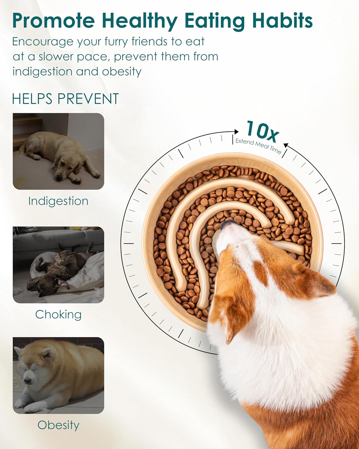 Detalle de vancasso Slow Feeder Dog Bowl (1.5 Cup) – ceramic maze puzzle bowl for small & medium pets, brown