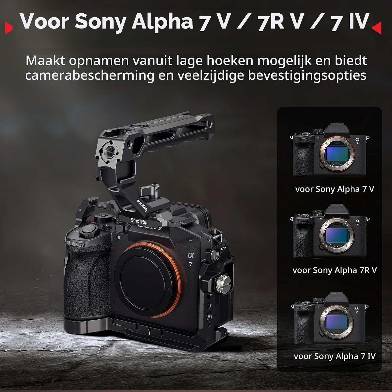 Detalle de SMALLRIG 6025 cage voor Sony Alpha 7 V, 7R V en 7 IV met Arca-plaat