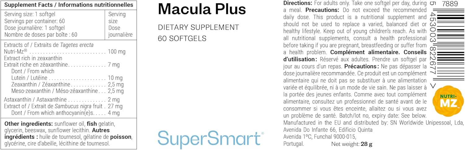 Thumbnail 1 de Macula Plus von SuperSmart – Nahrungsergänzungsmittel für die Makula mit Lutein & Zeaxanthin (60 Softgels)