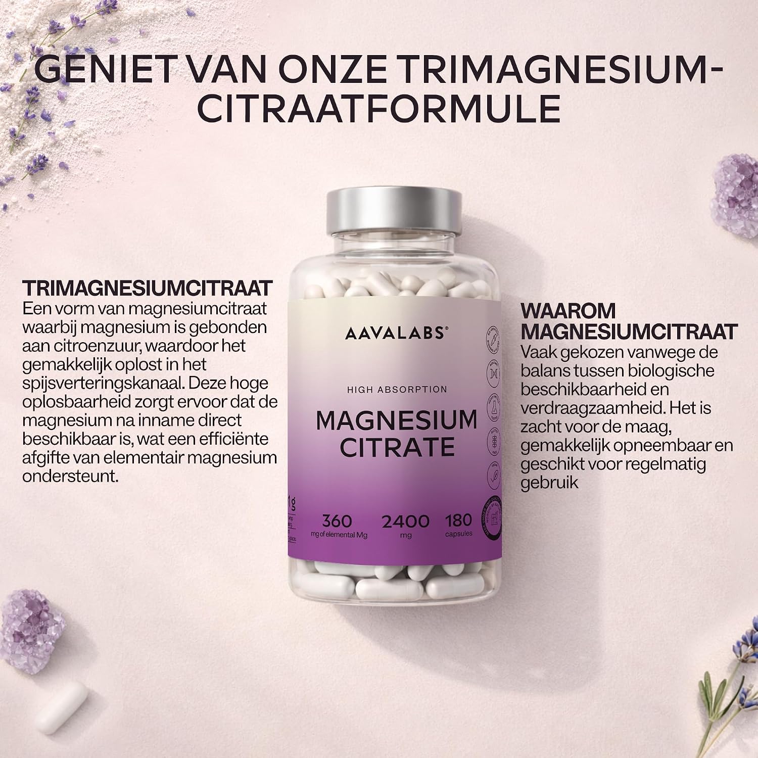 Detalle de AAVALABS Mg_B_120_785339922970 magnesiumcitraatcapsules, vegan, 360 mg magnesium