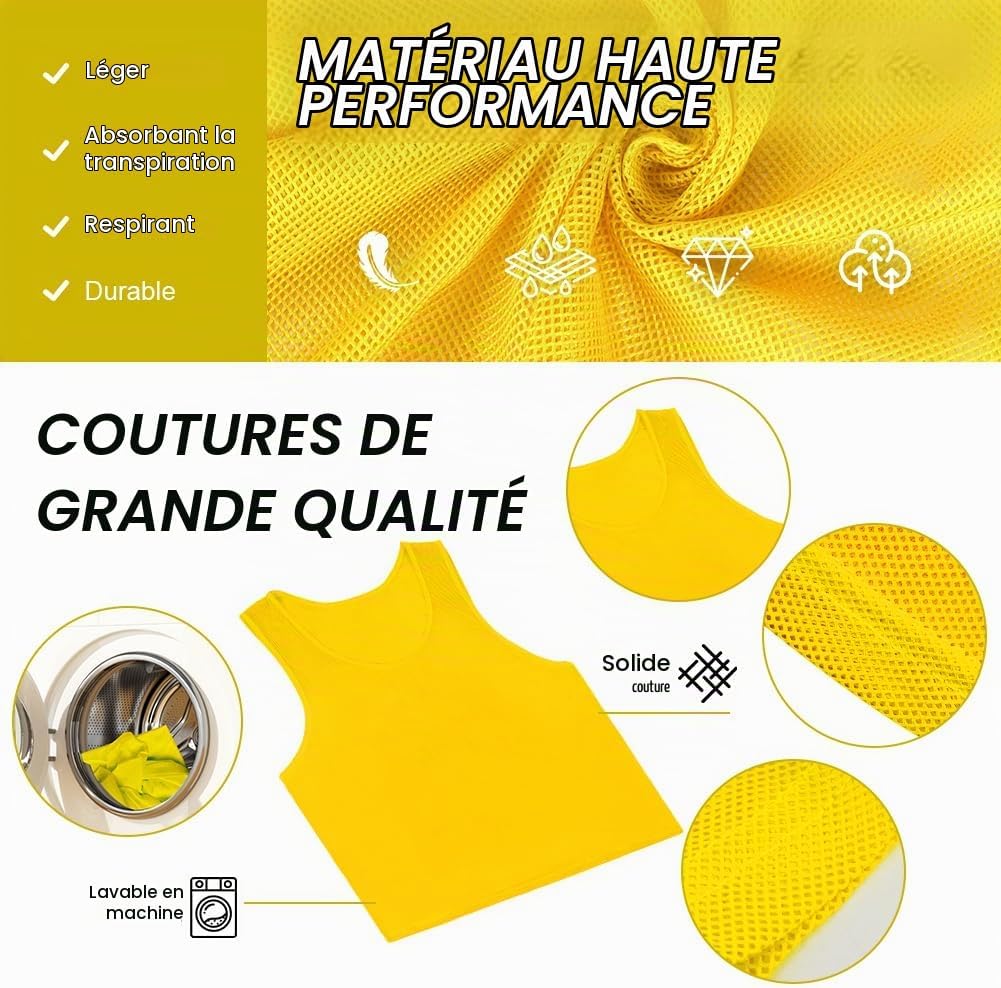 Detalle de AUYAO set van 6 voetbaltrainingshesjes voor kinderen, polyester mesh, maat M-XL