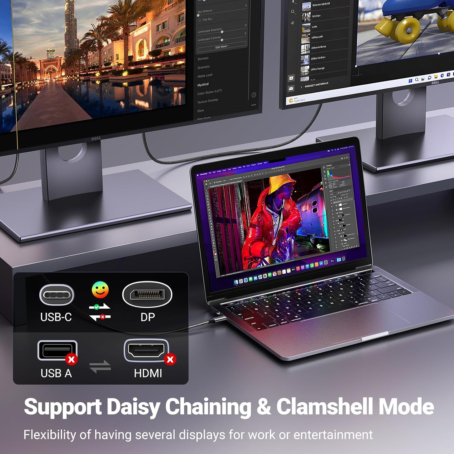 Detalle 2 de UGREEN USB C to DisplayPort 1.4 Cable 8K@60Hz