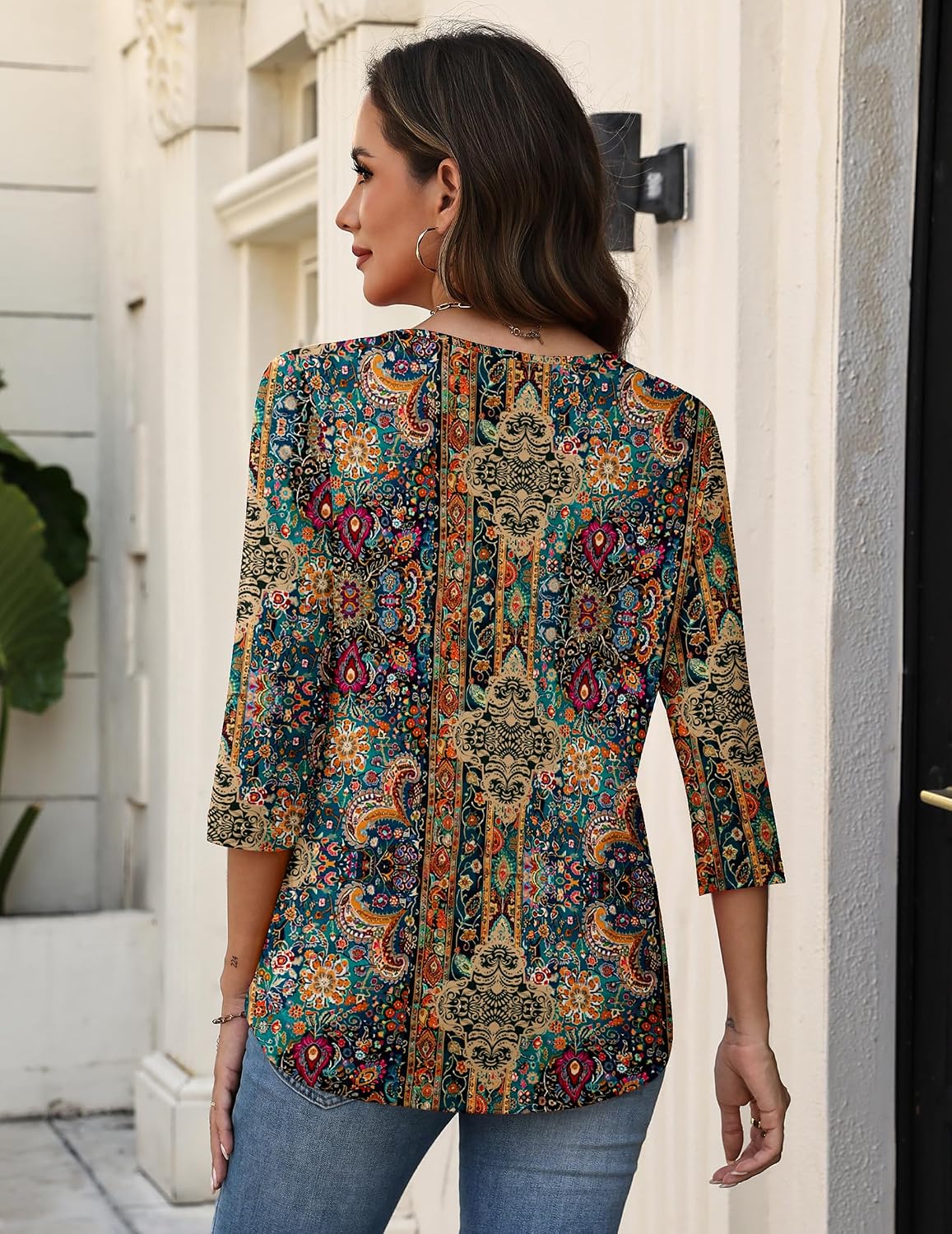 Detalle 2 de Zeagoo 3/4 Sleeve V-Neck Dressy Casual Blouse (S-2XL)