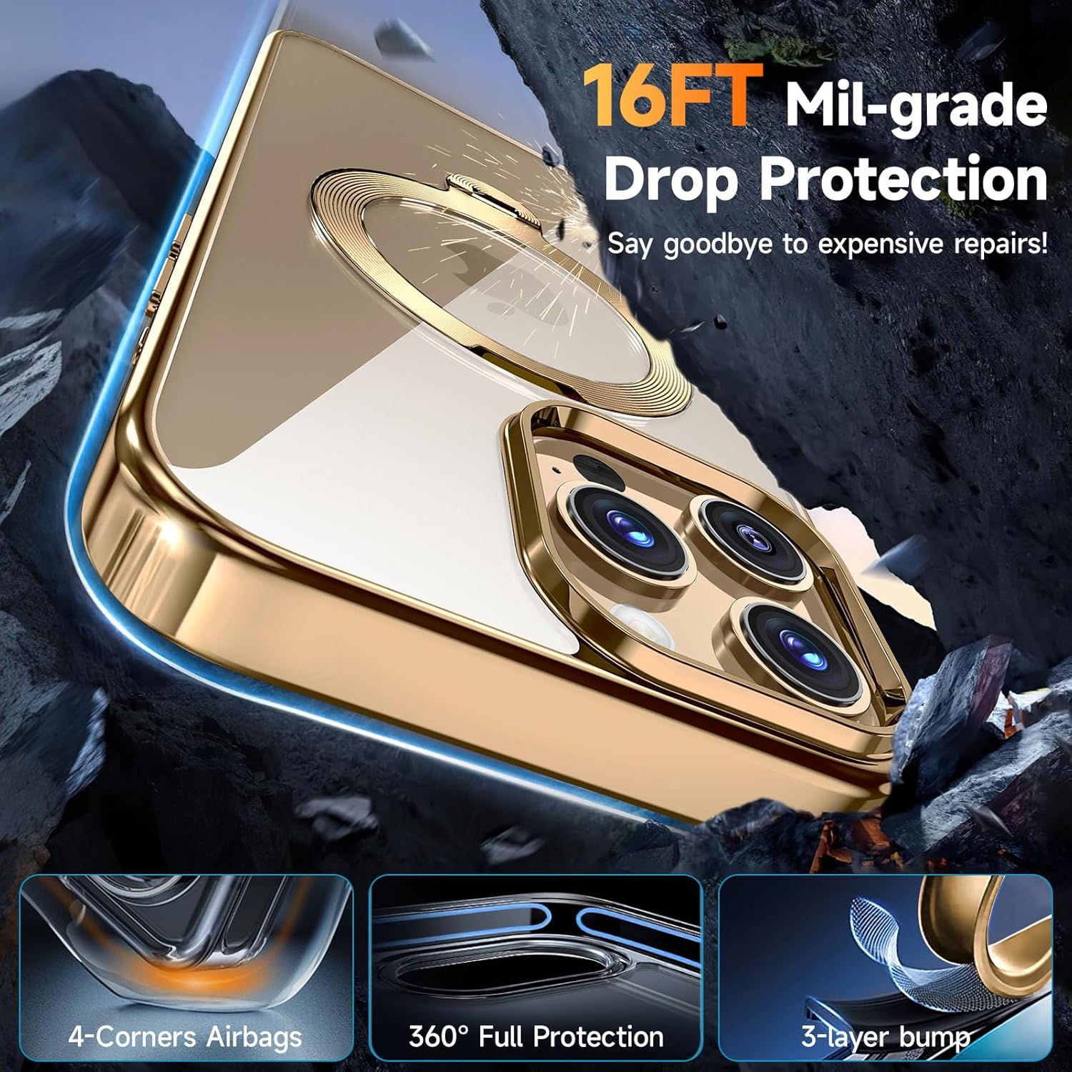Thumbnail 4 de Tri-Shield Protection iPhone 13 Pro Max Case with 360° MagSafe CD Ring Stand + Screen & Camera Lens Protector