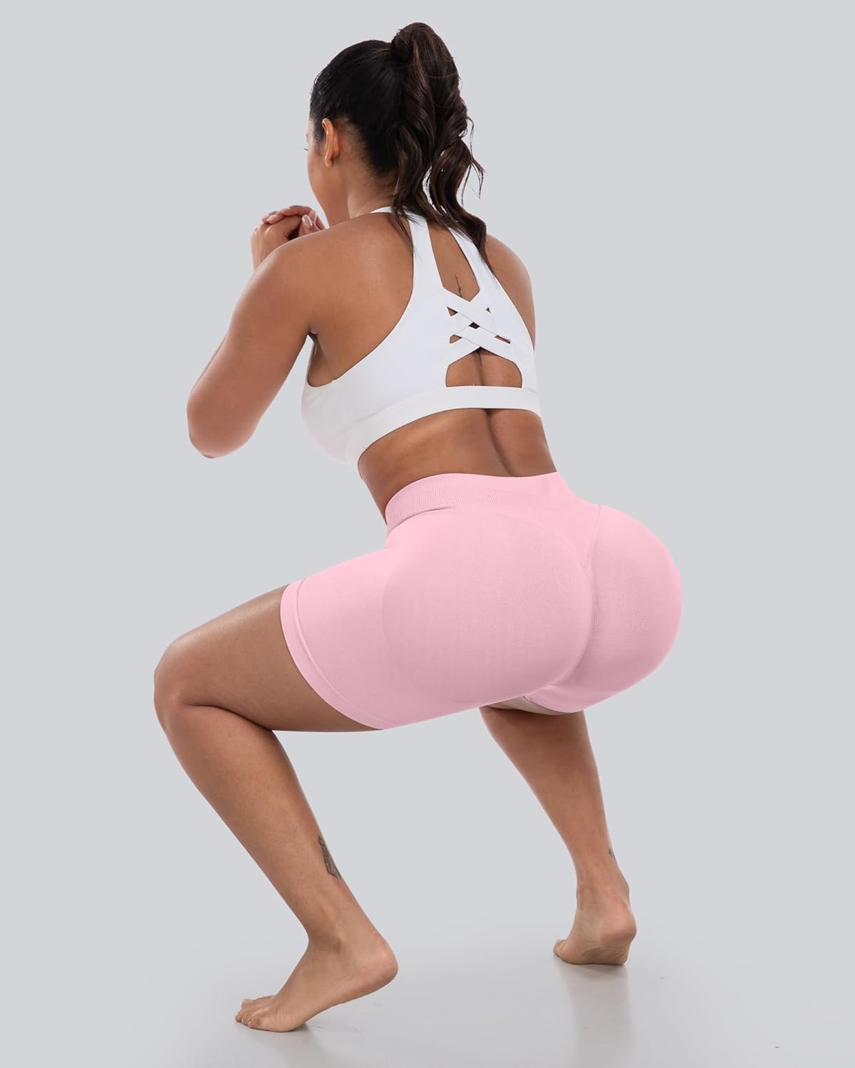 Thumbnail 5 de CHRLEISURE Workout Gym Biker Shorts - High Waisted Scrunch Butt, 4-Piece Seamless Set