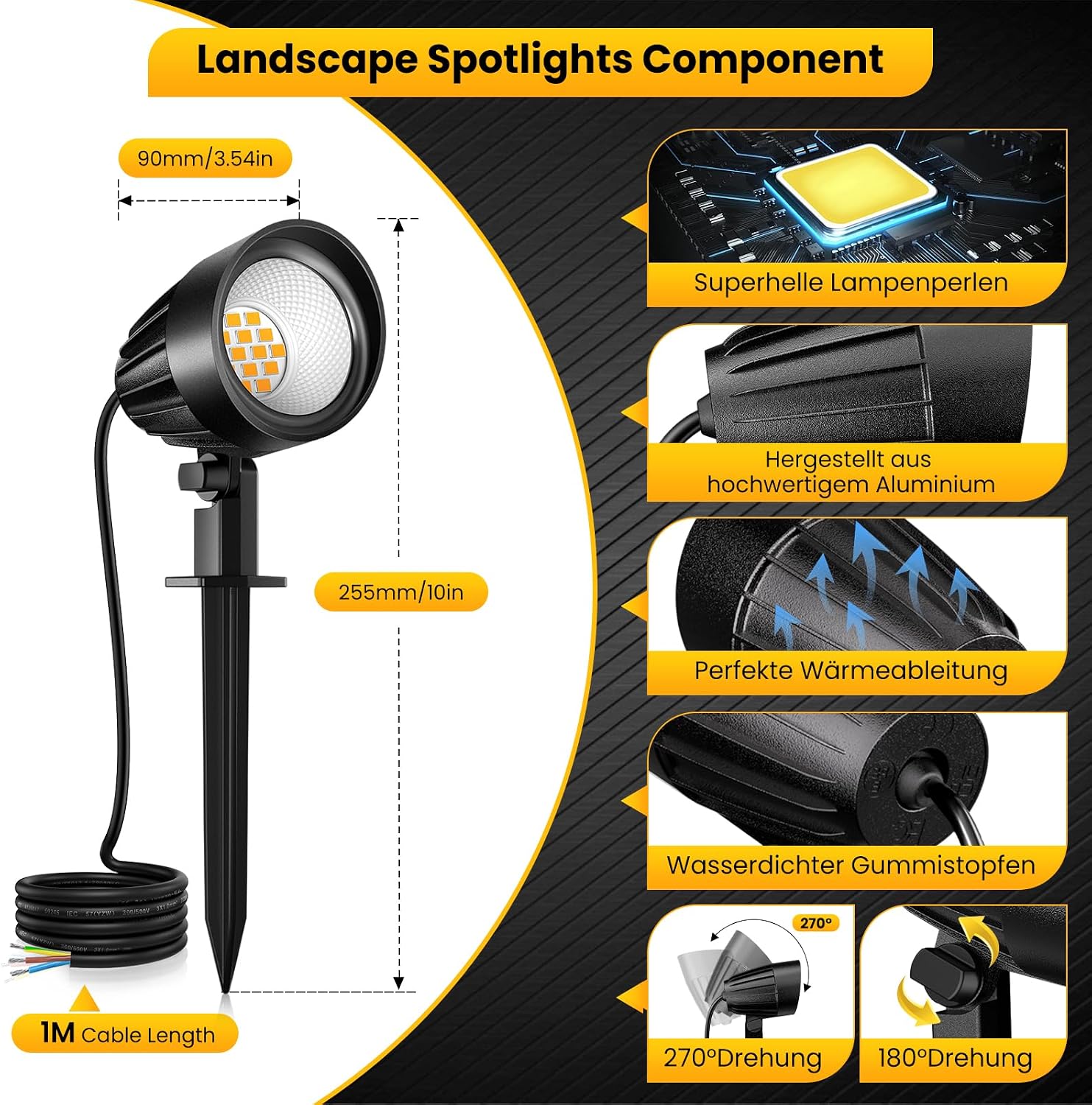 Detalle 2 de MEIKEE ASTA07 LED-trädgårdsspotlights, 4-pack, 2 700 K, IP66