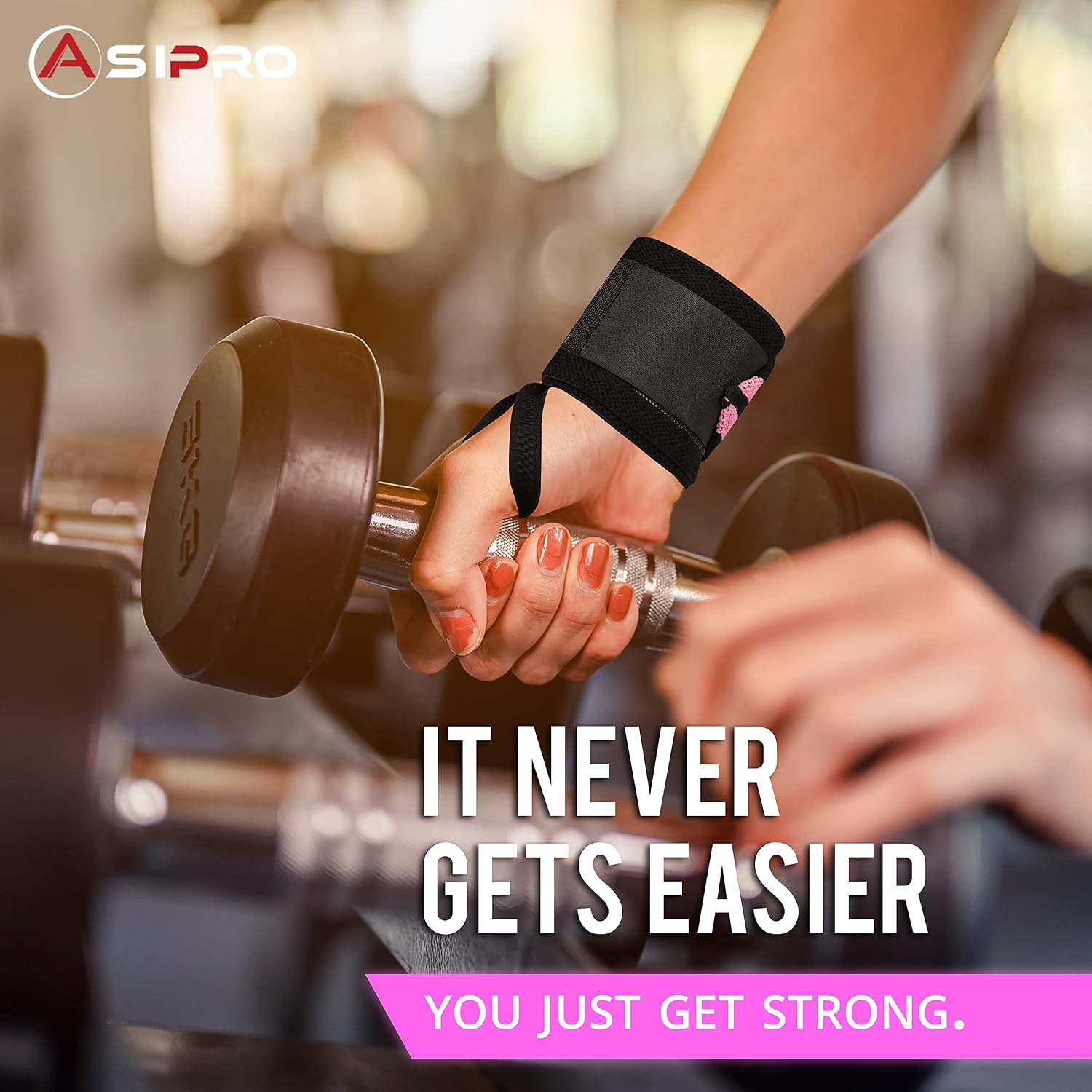 Detalle de ASIPRO Zwart en Roze Cotton Weightlifting Wrist Wraps, One Size, 2-Piece