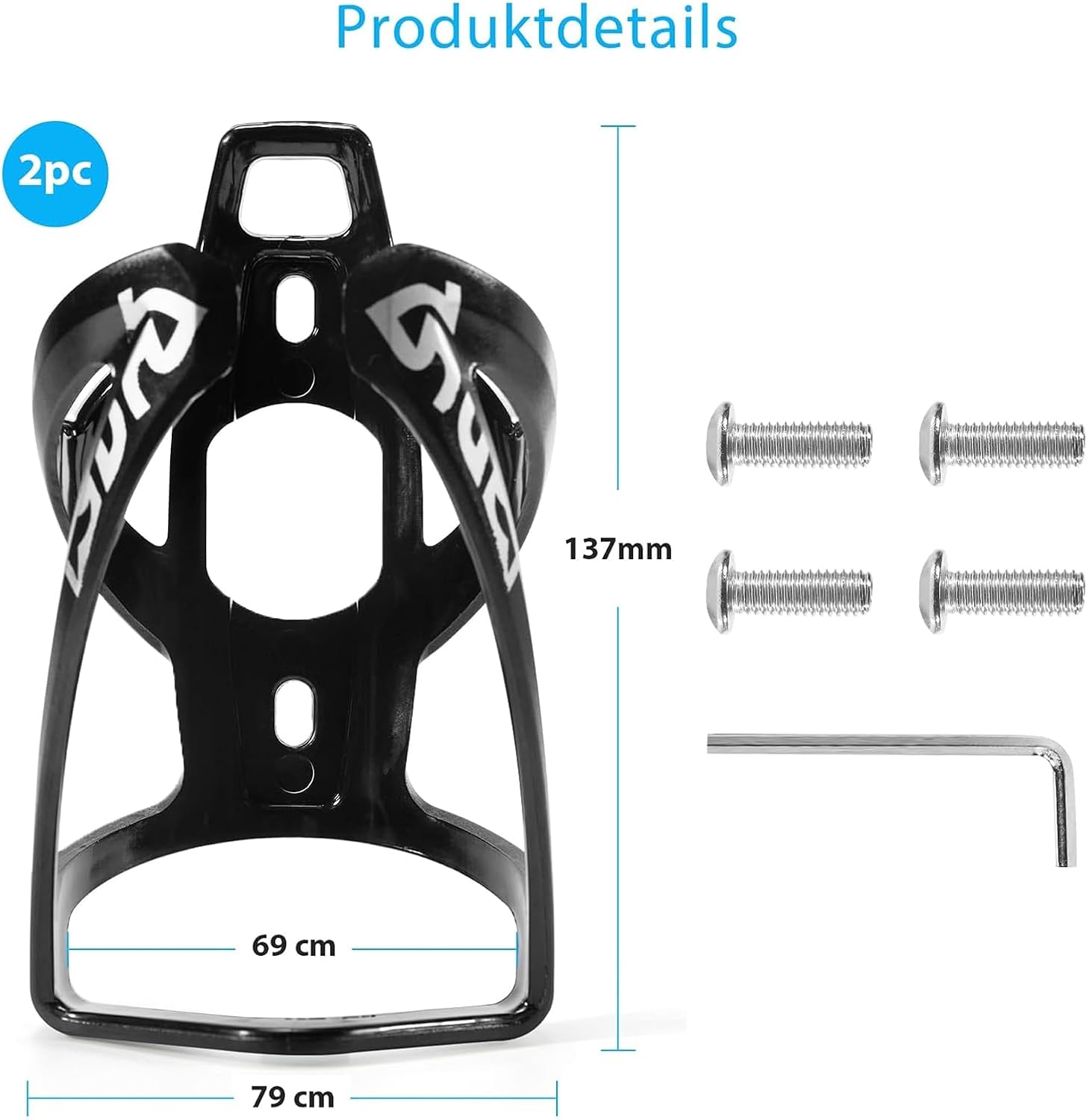 Detalle de Elalove 2er Set Flaschenhalter Fahrrad – universeller, leichter PC-Flaschenhalter für 0,5–1,1 l Flaschen (Schwarz)