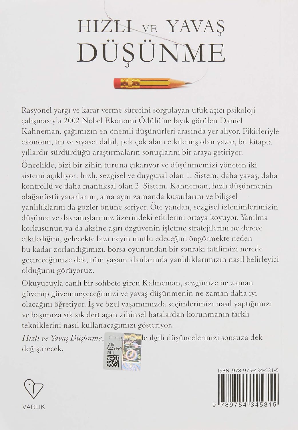 Thumbnail 1 de Hizli ve Yavas Düsünme – książka Varlik Yayinlari, 13,8 × 3,5 × 19,5 cm