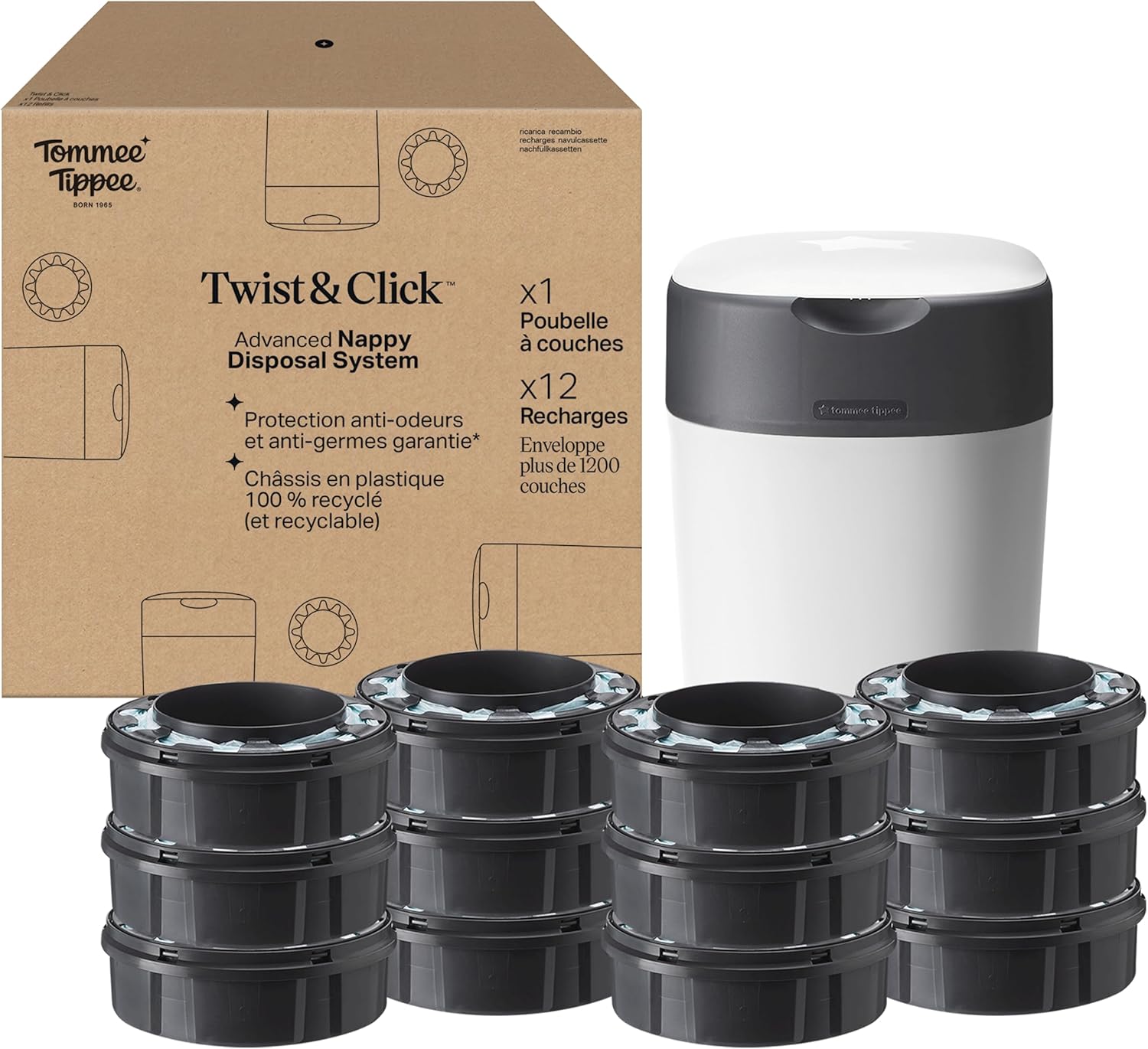 Detalle de Tommee Tippee Twist & Click poubelle 12 recharges đź‘¶