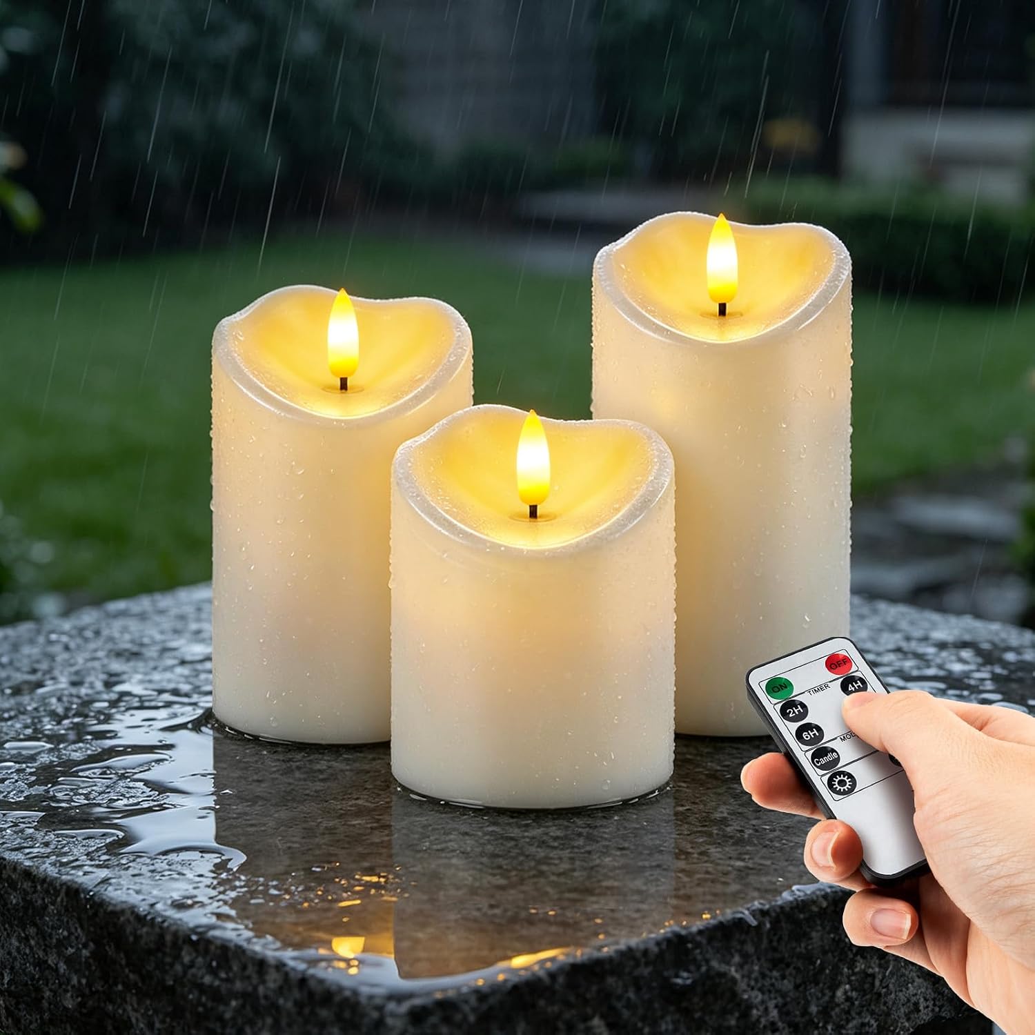 Detalle de AMAGIC Ivory White LED Flameless Candles, 3-Pack in 4", 5" and 6