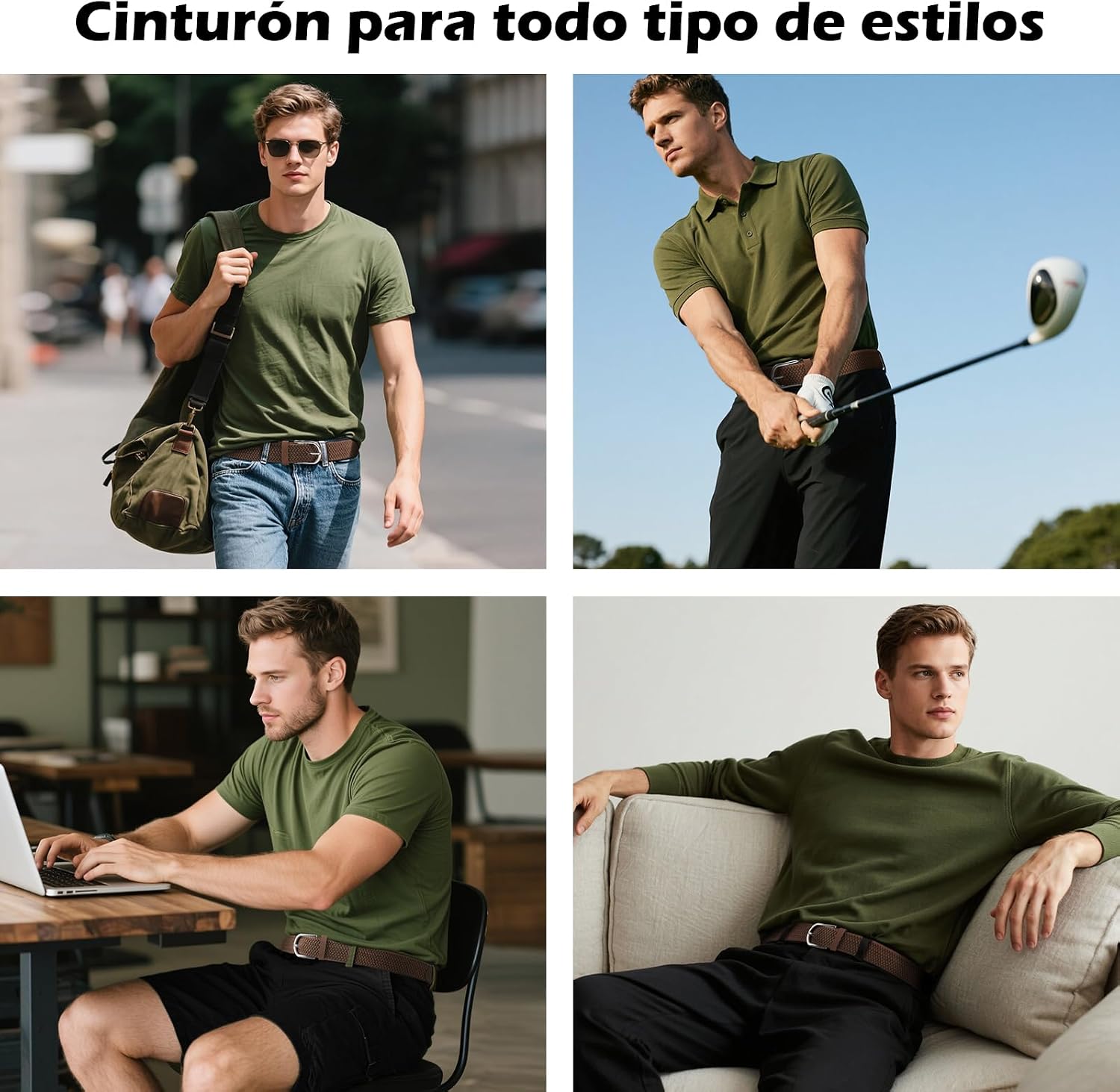 Detalle 2 de TANGCHAO Cinturón elástico trenzado para jeans