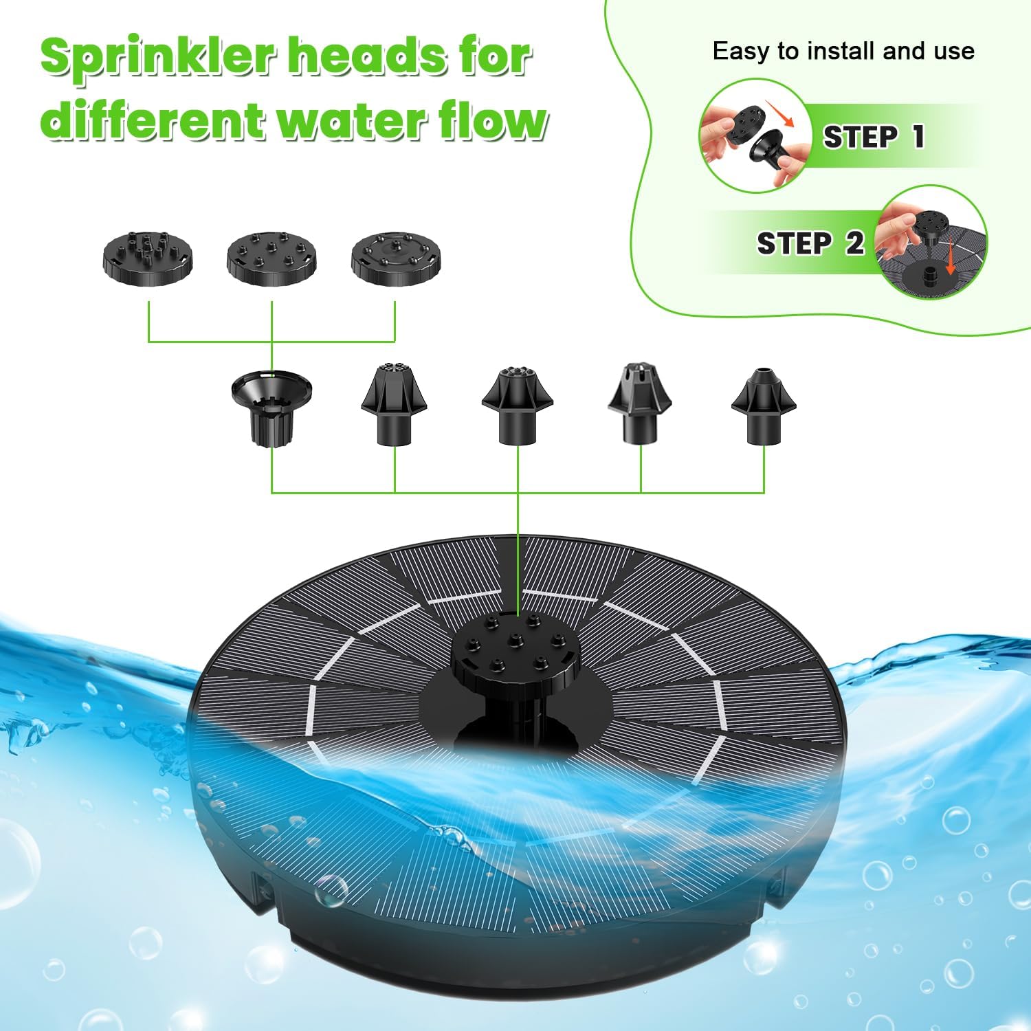 Thumbnail 6 de SZMP Solar Fountain 3.5W Solar-Powered Bird Bath Pump with 2000mAh Battery and 8 Nozzles