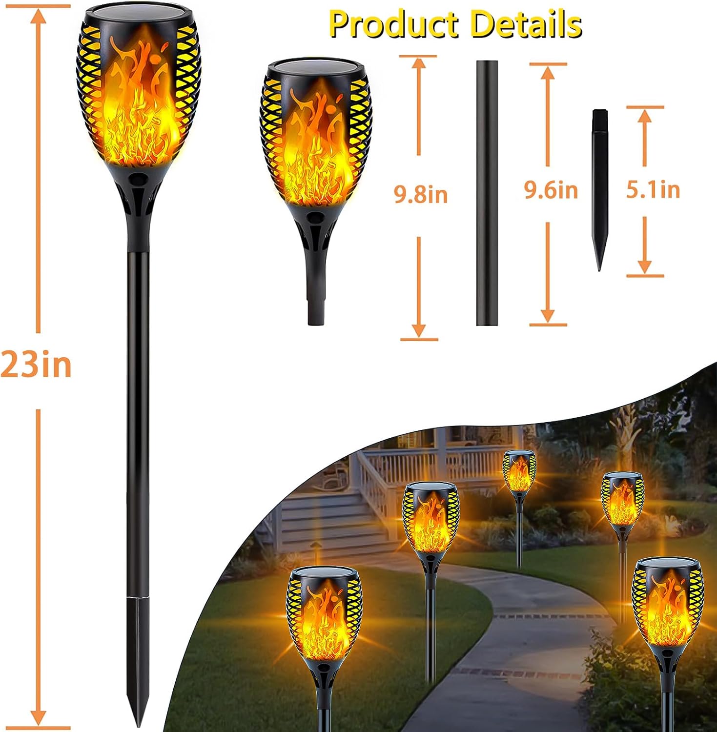 Thumbnail 6 de SANJICHA Solar Torch Lights, 6-Pack Orange Flickering Flame, IP65 Waterproof