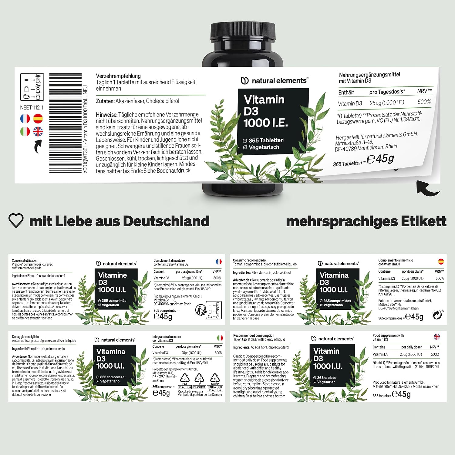 Thumbnail 5 de natural elements Vitamin D3 1000 IE – 365 Tabletten im Jahresvorrat
