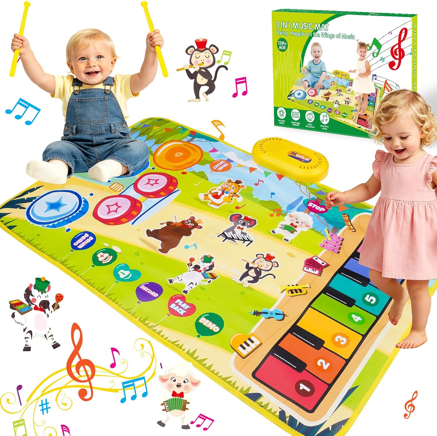 Thumbnail 6 de Gralal Unicorn 3-in-1 Musical Mat for 1–2 Year Old Girls – Pink Piano Drum with 19 Sounds