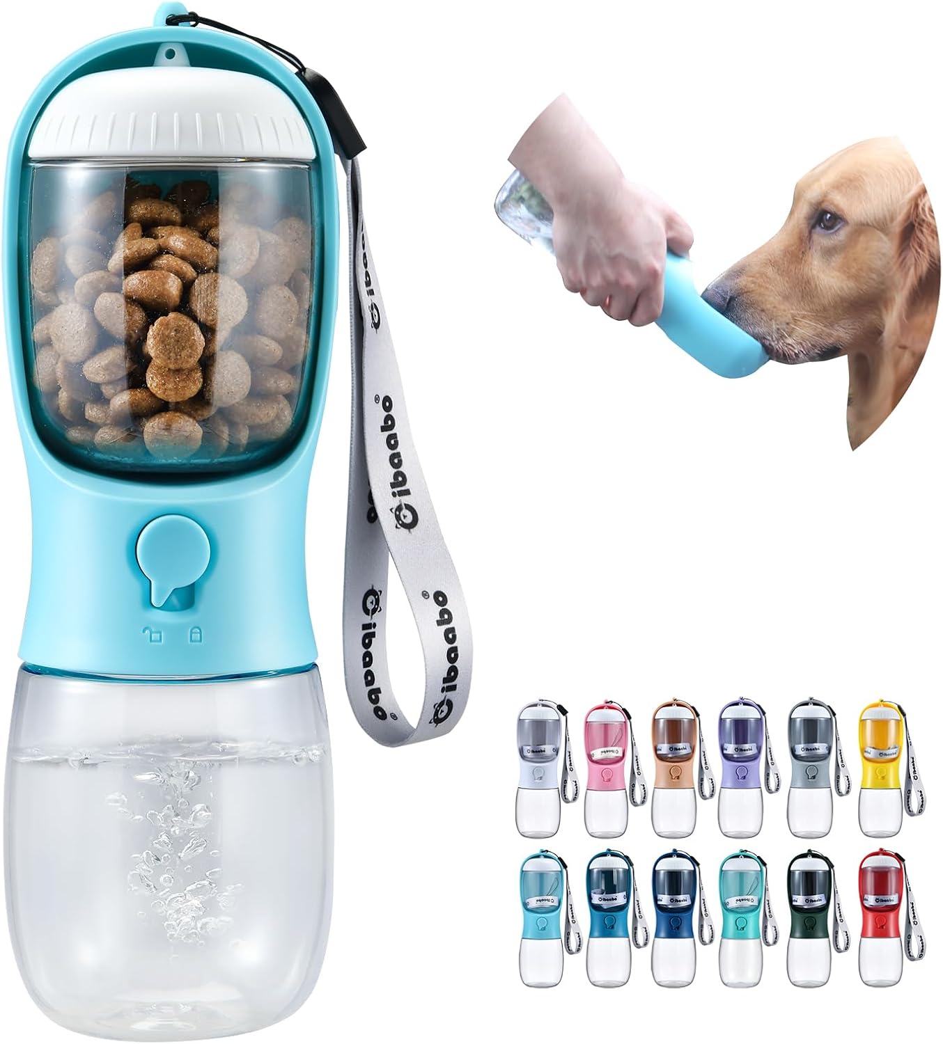 Detalle de Cibaabo Dog Water Bottle with Food Container: All-in-One Travel Hydration for Small and Large Dogs