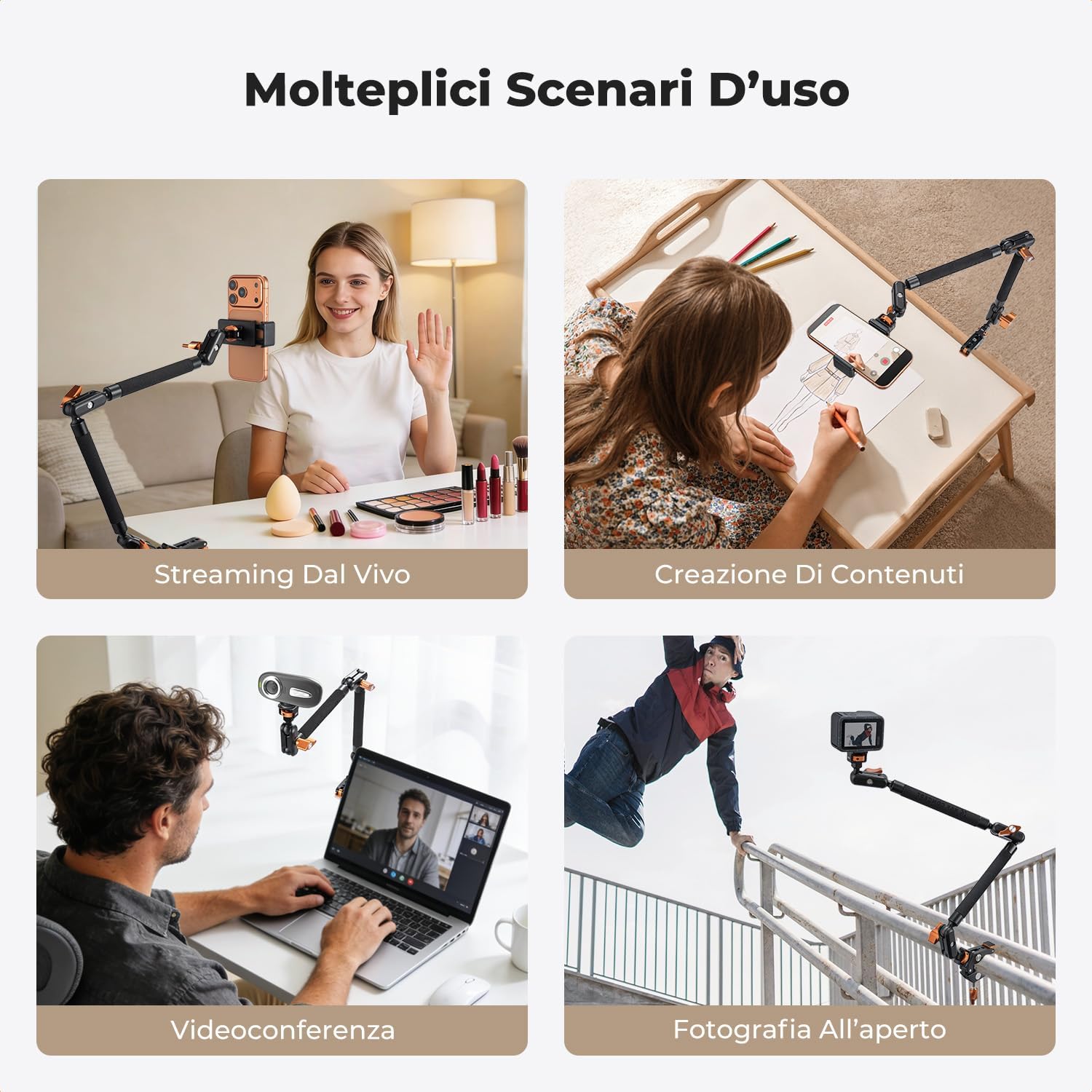 Detalle 2 de K&F CONCEPT Magic Arm Kit 22" con Morsetto: braccio magico per telefono, action cam, luci LED e microfono