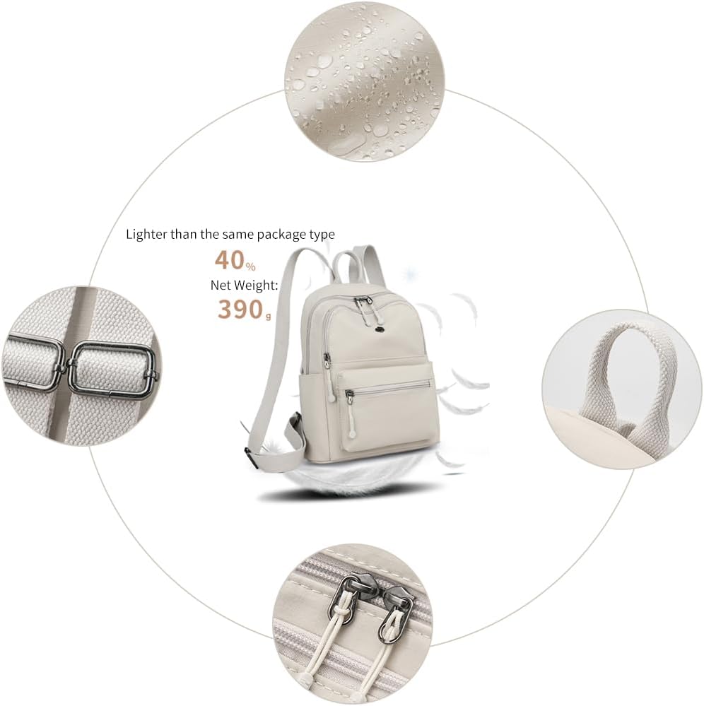 Detalle de YUESITE Small Fashion Backpack for Women — lightweight nylon daypack with anti-theft pocket