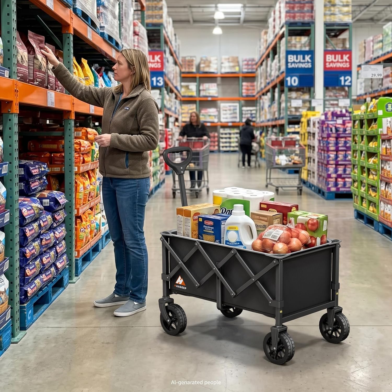 Detalle de HAAGEEP PLDPP001 Folding Wagon Cart, 280 lb Capacity, Reflective Stripe