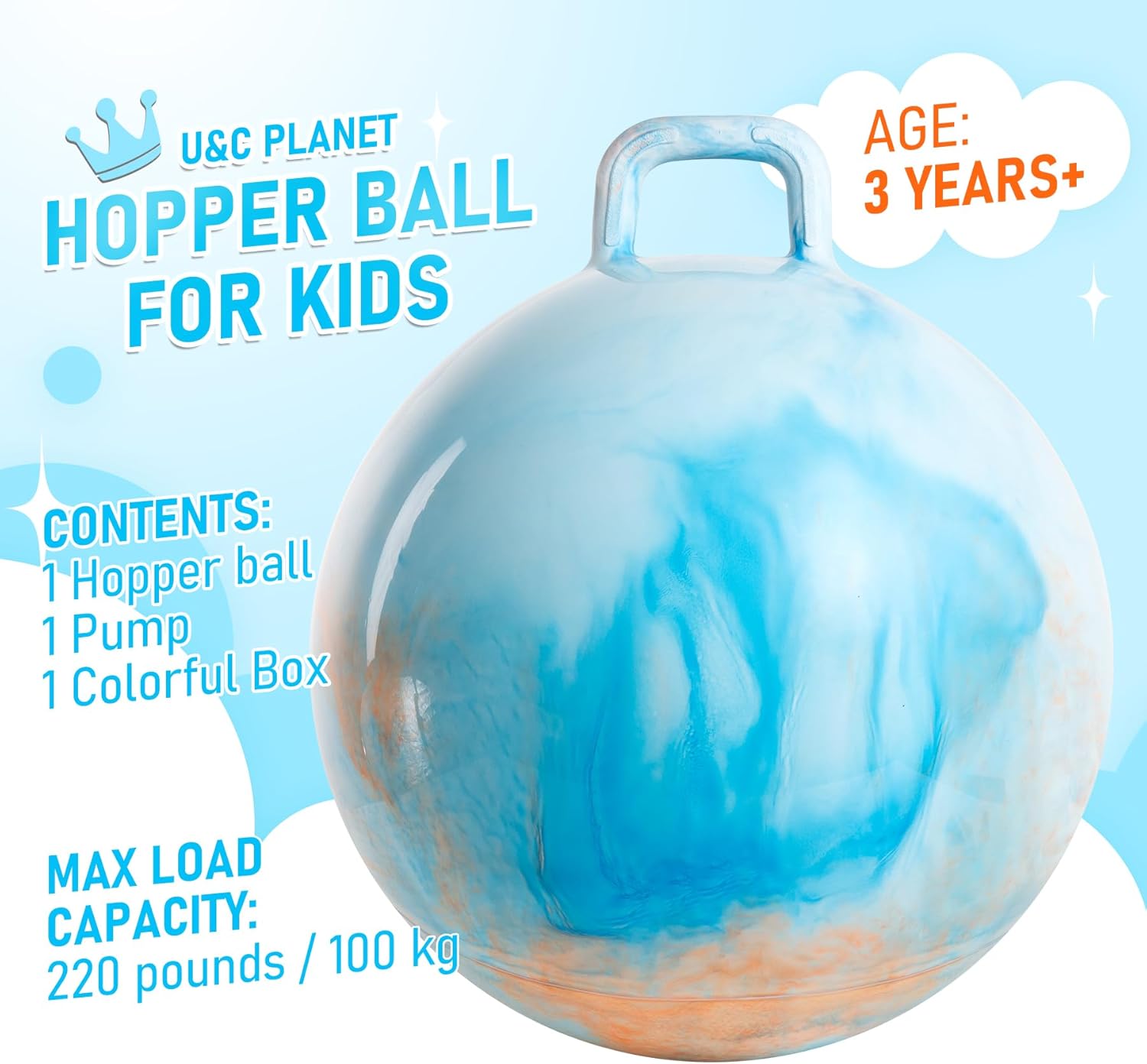 Thumbnail 1 de U&C Planet Hopper Ball (18 inches) Bouncy Ball with Handle for Kids 3–6
