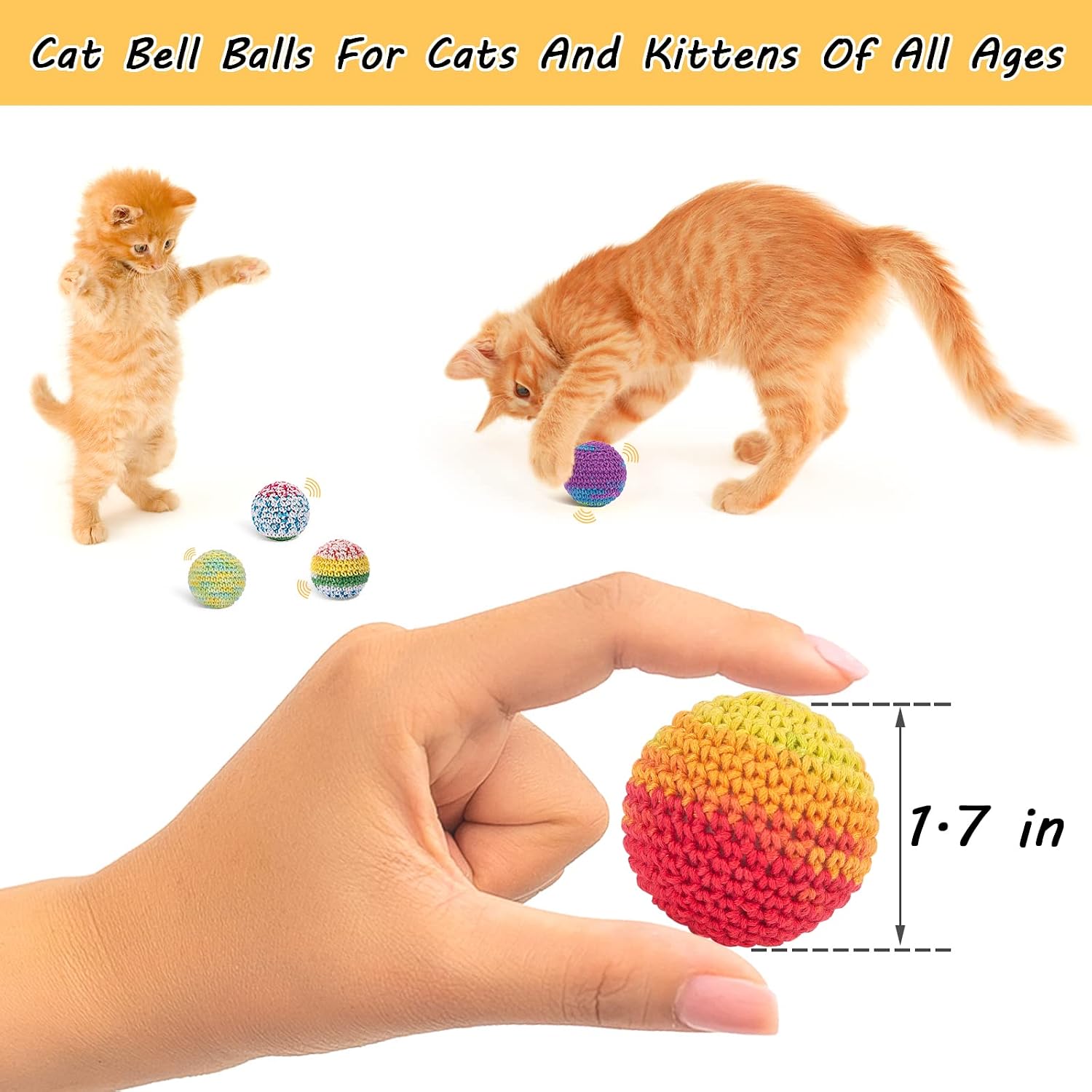 Detalle de Retro Shaw Cat Ball Toys 6 Pack, Crochet Wool Yarn Balls with Bells