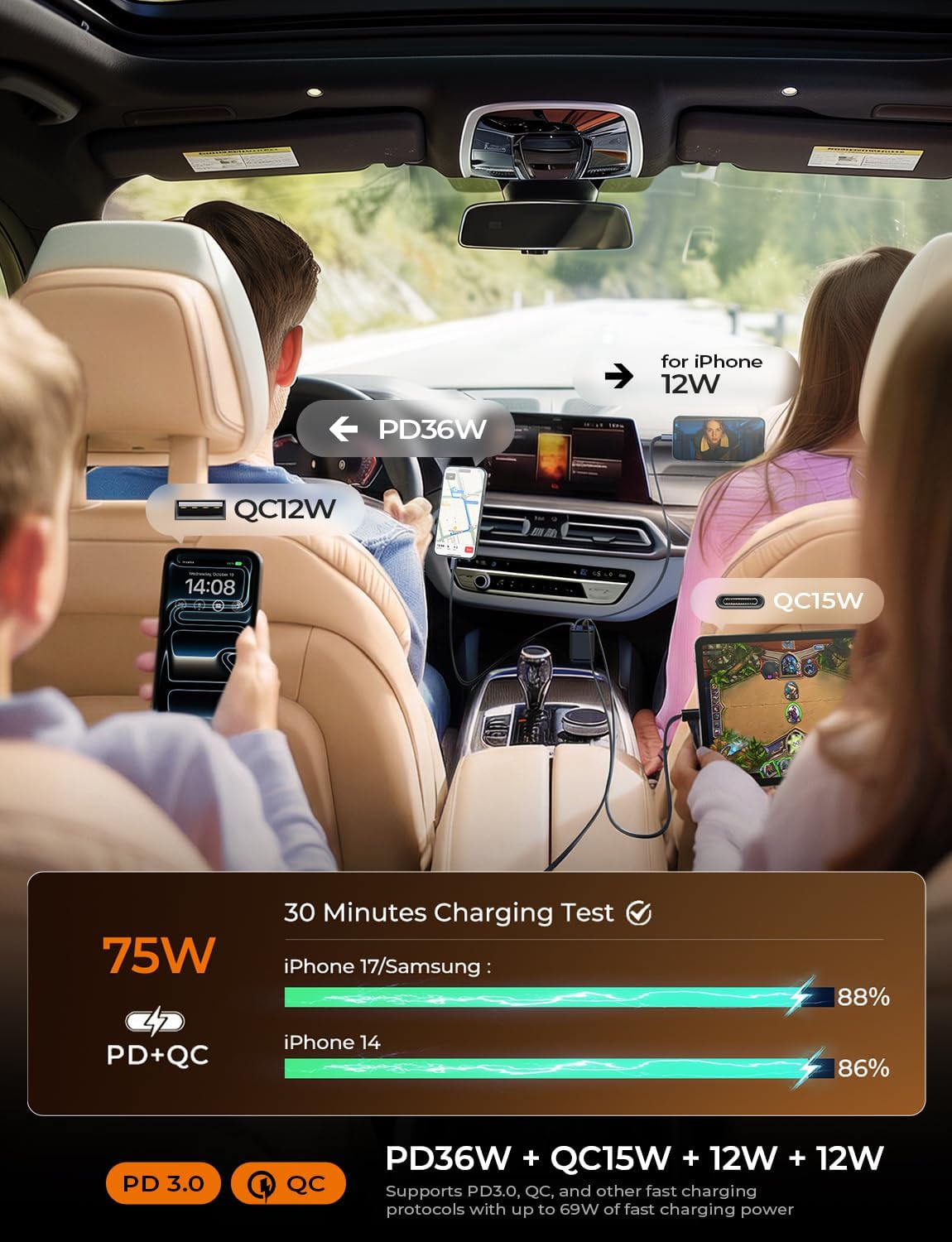 Thumbnail 6 de LISEN 4-in-1 Starlight Retractable Car Charger — 75W with Starry Sky Light Projection