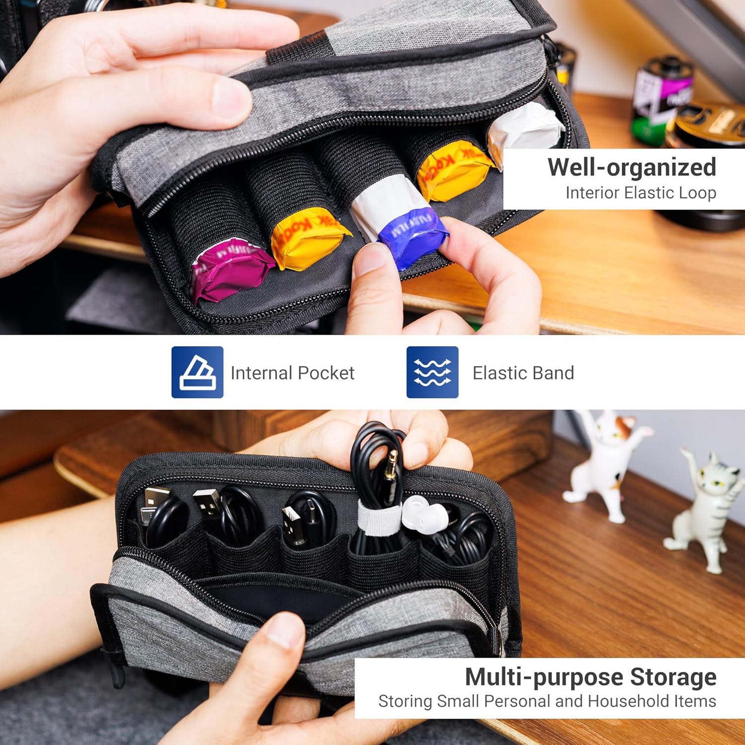 Detalle 2 de JJC Camera Negative Film Pouch Storage for 5 Rolls 120 Film – Zippered Case with Wrist Strap