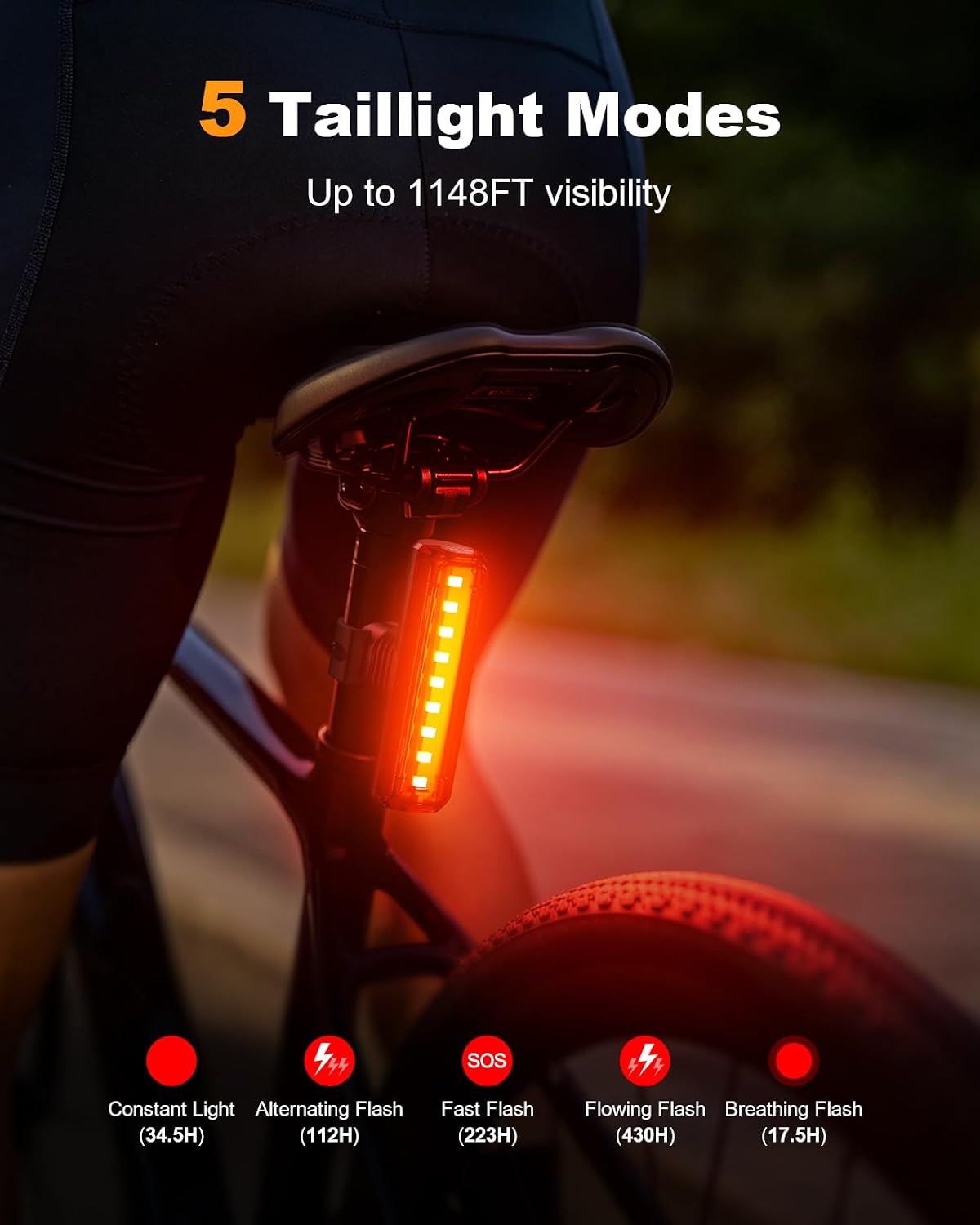 Detalle 2 de Mohard 1200LM Bike Lights with 2 Super Bright LEDs (Front 1200 Lumen, 2600mAh, Rear 350m) with USB-C Rechargeable
