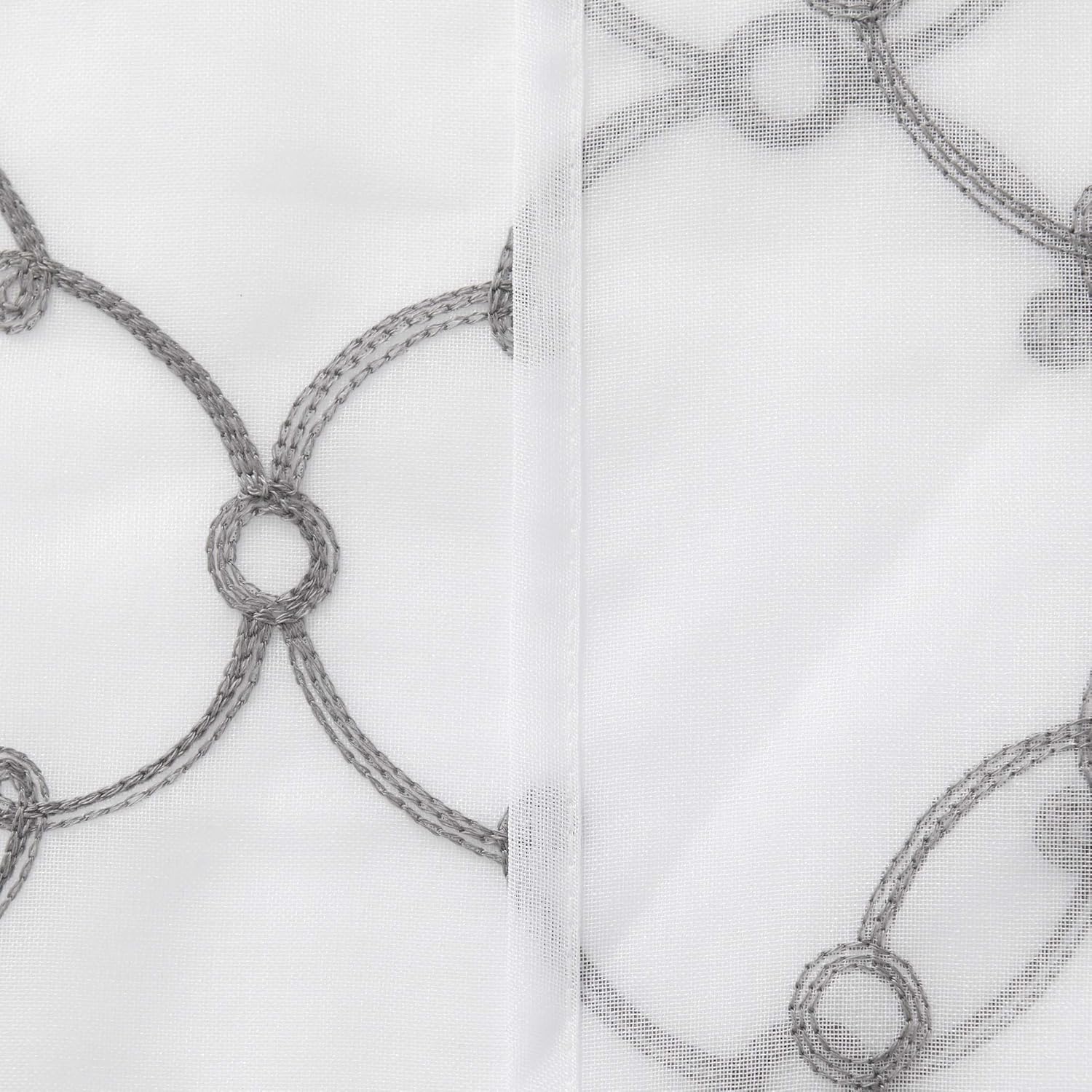 Thumbnail 5 de Deconovo Eyelet Faux Linen Net Curtains Embroidery Diamond Voile Curtains 55 x 54 Drop Grey – 1 Pair
