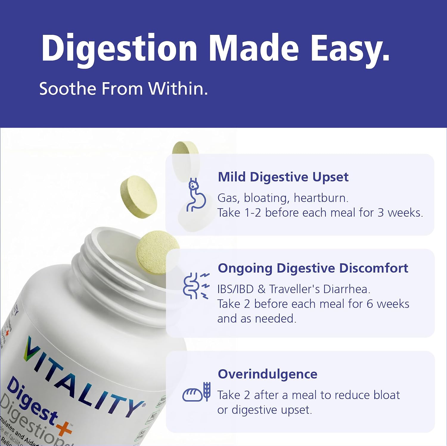 Detalle de VITALITY Digest+ 15902 Digestive Enzyme Tablets with Papaya & Goldenseal