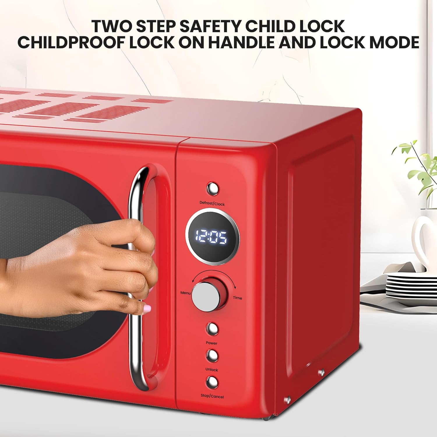 Thumbnail 2 de Total Chef Retro 20L Microwave Oven (700W) with Digital LED Display, 8 Preset Modes & 60 Min Timer
