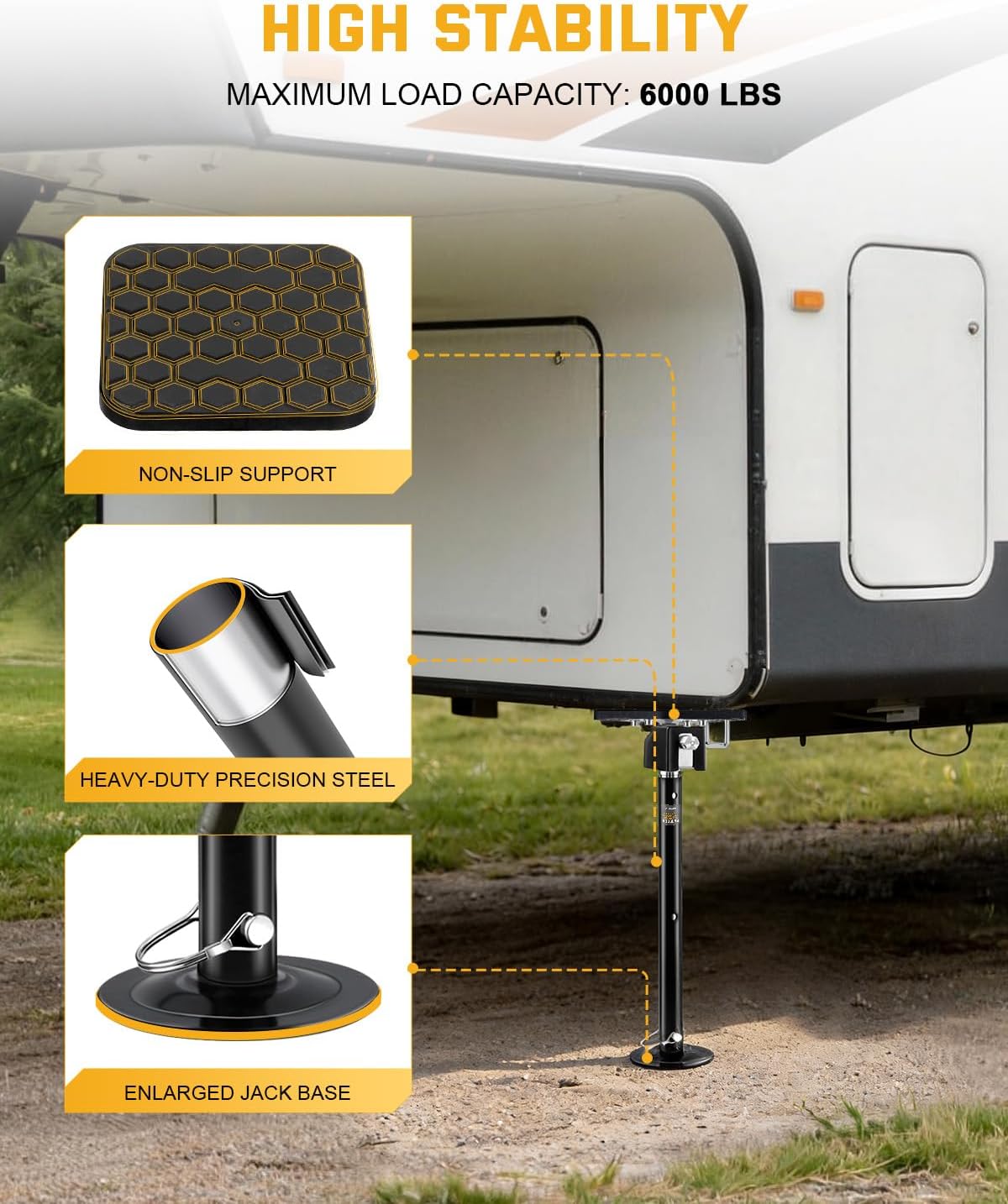 Detalle de RVSHARK RV Slide Out Support Jacks Set of 2 (6000lbs Heavy-Duty), Adjustable 20"–49" With Drill or Handle