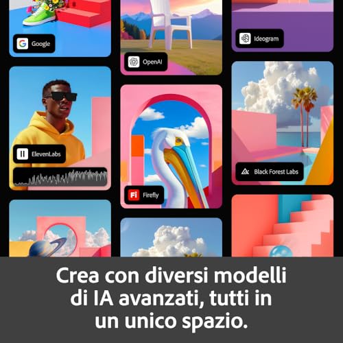 Detalle de Adobe Firefly Standard: Generazione IA per immagini, video e audio — abbonamento 12 mesi con 2000 crediti IA