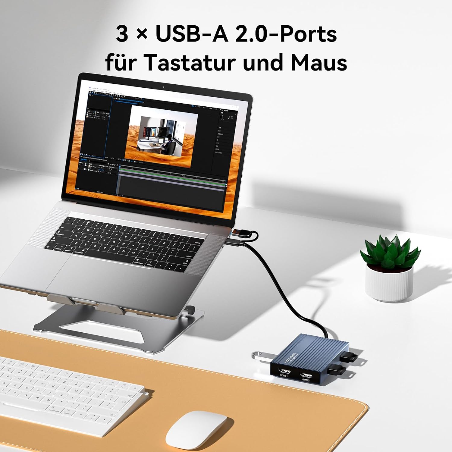 Thumbnail 6 de ACASIS DS0602 DisplayLink Docking Station – USB-C/USB-A auf Dual HDMI 4K@60Hz, 100W PD, 3x USB-A, für Mac mini M1/M2/M3/Neo (Blau)