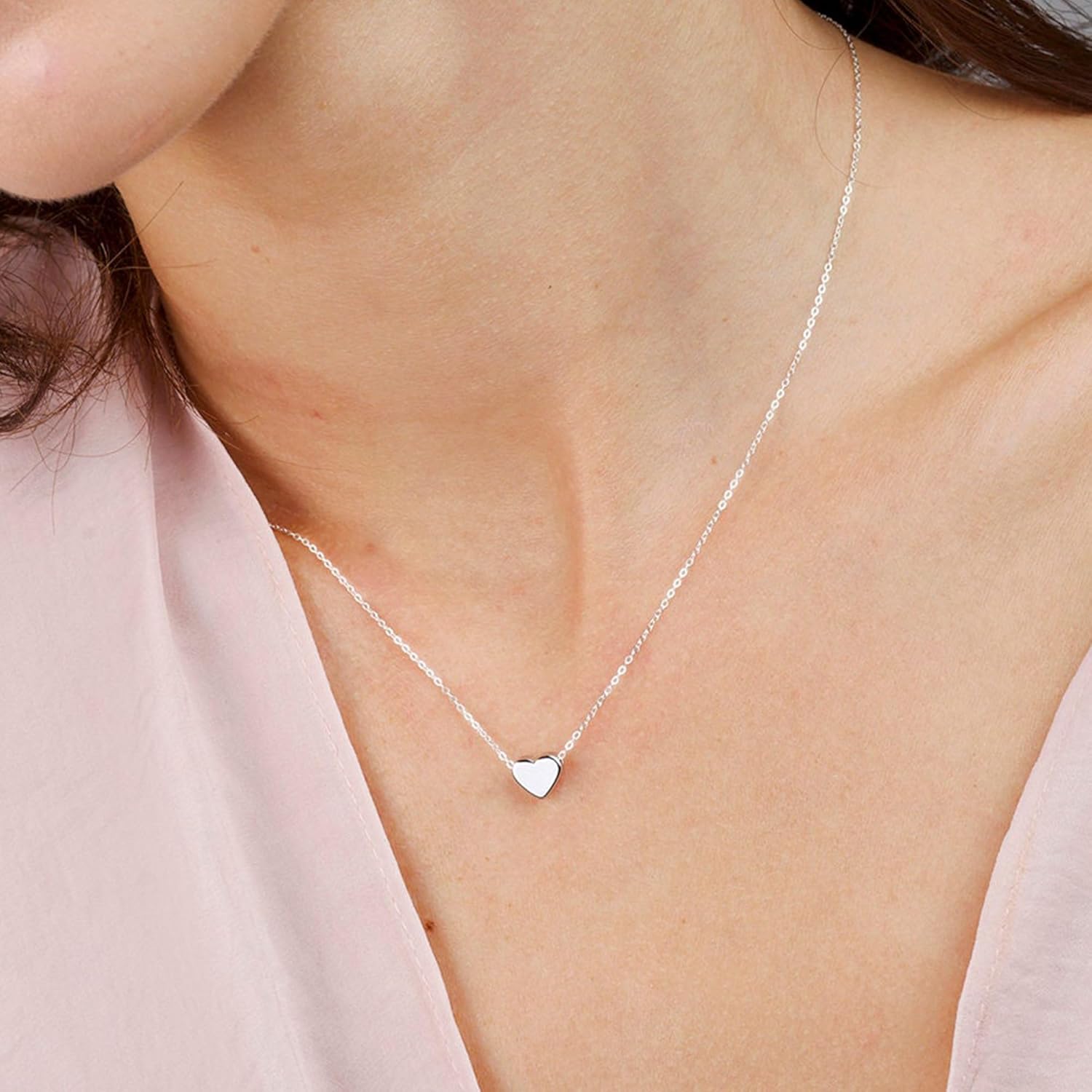 Thumbnail 3 de TINGN Collana a forma di cuore in oro bianco 14k, regolabile 40 cm + 5 cm