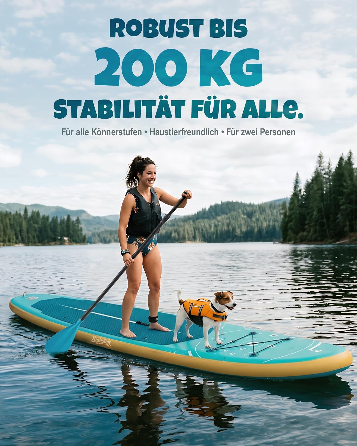 Detalle de Signstek Aufblasbares Stand Up Paddling Board Set – stabiles SUP Board 320 x 75 x 15 cm mit Komplettzubehör