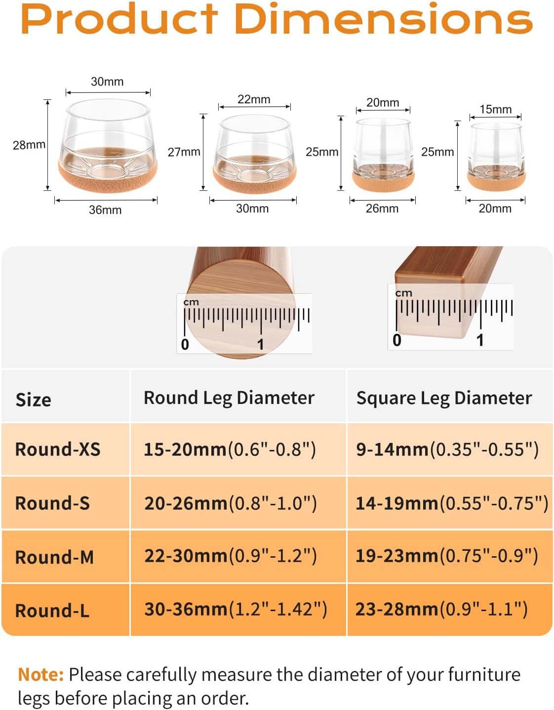 Detalle 2 de Meldel Chair Leg Floor Protectors Medium Size (24 pcs) – Clear TPE felt & silicone integrated chair foot covers