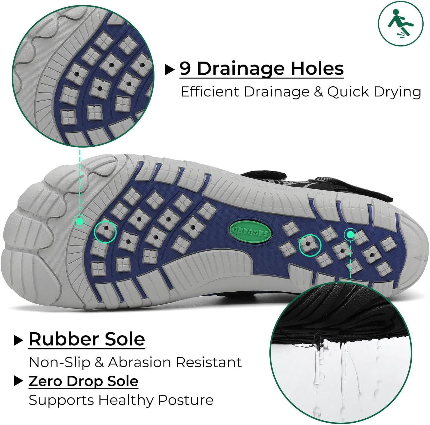 Detalle 2 de Saguaro Chaussures aquatiques antidérapantes avec séchage rapide et 7/9 trous de drainage (GR.35-48)